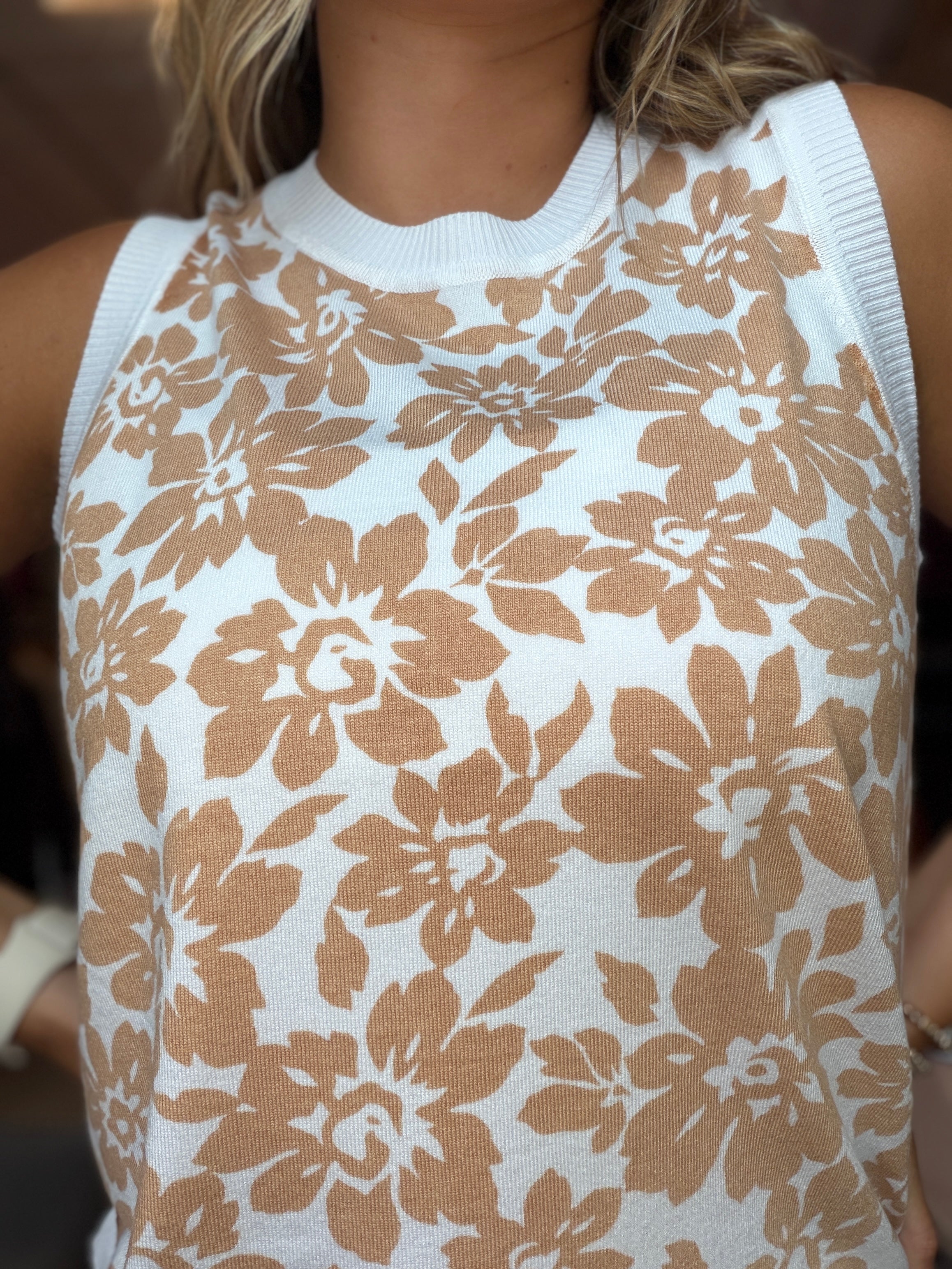 Floral Printed Sweater Tank-Tank Tops-Staccato-The Funky Zebra Ames, Women's Fashion Boutique in Ames, Iowa