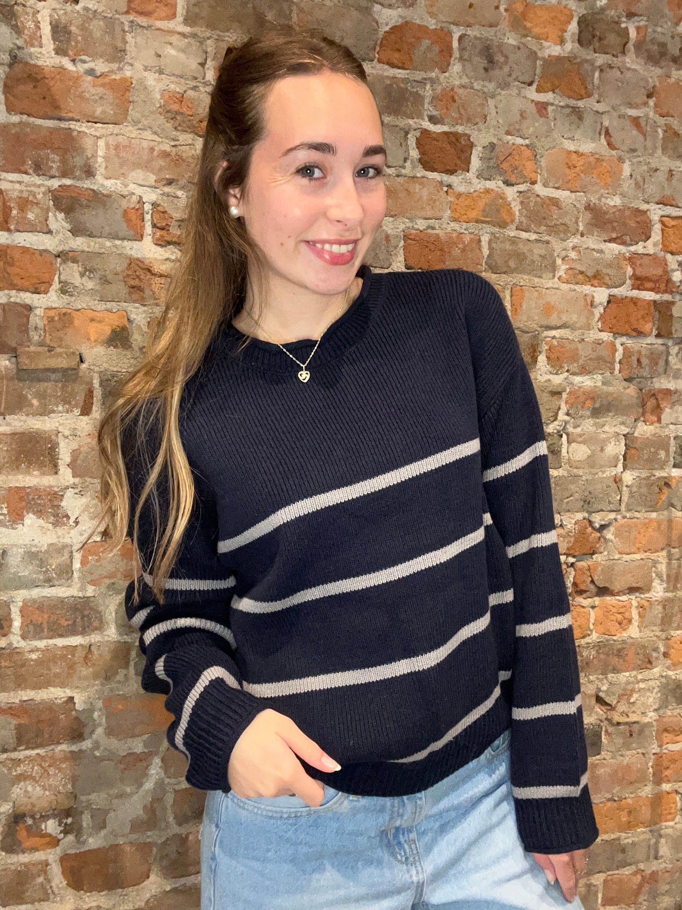 Martin Striped Sweater-apparel-Blu Pepper-The Funky Zebra Ames, Women's Fashion Boutique in Ames, Iowa