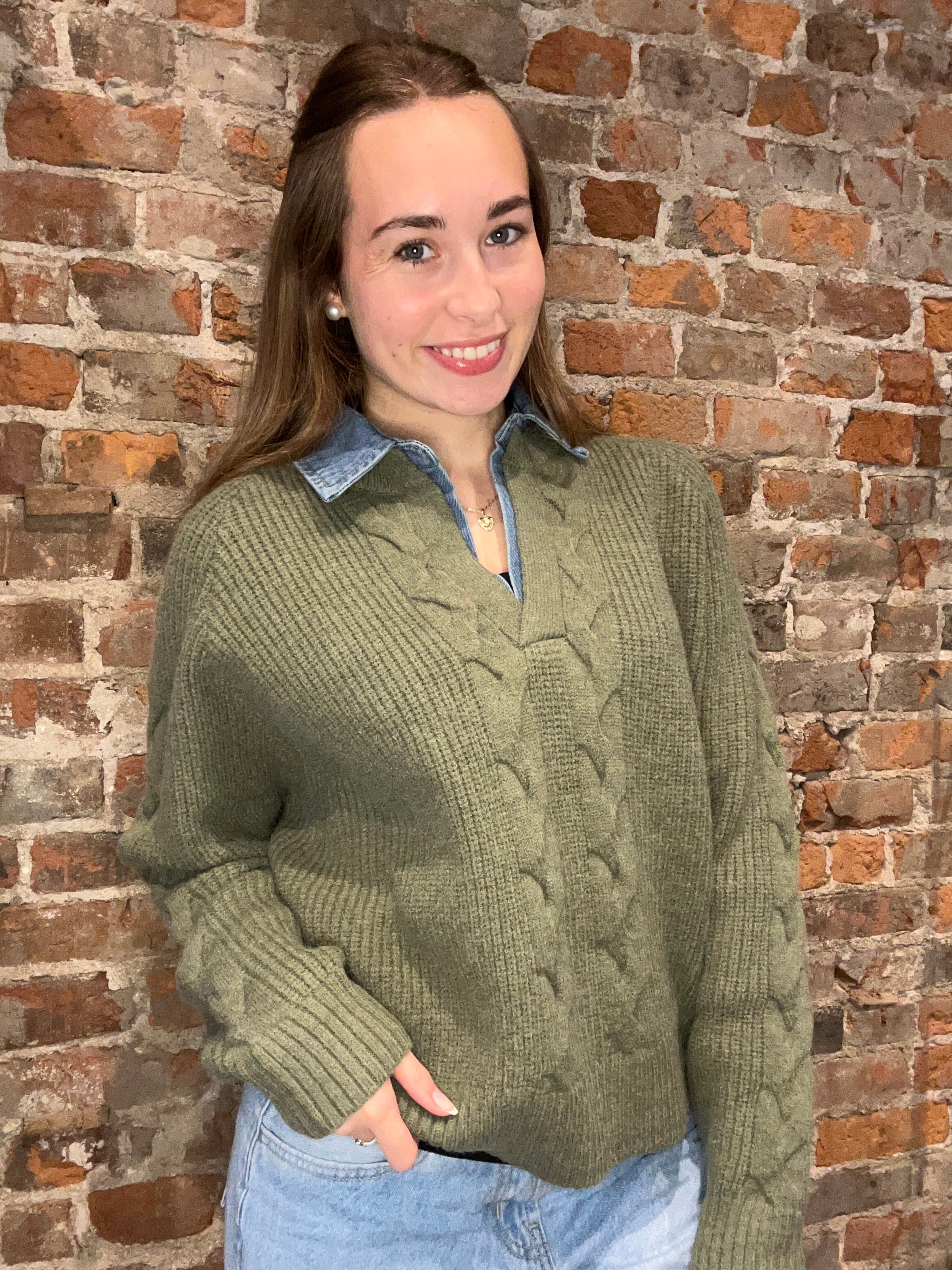 Lizzie Denim Collared Sweater-apparel-She & Sky-The Funky Zebra Ames, Women's Fashion Boutique in Ames, Iowa