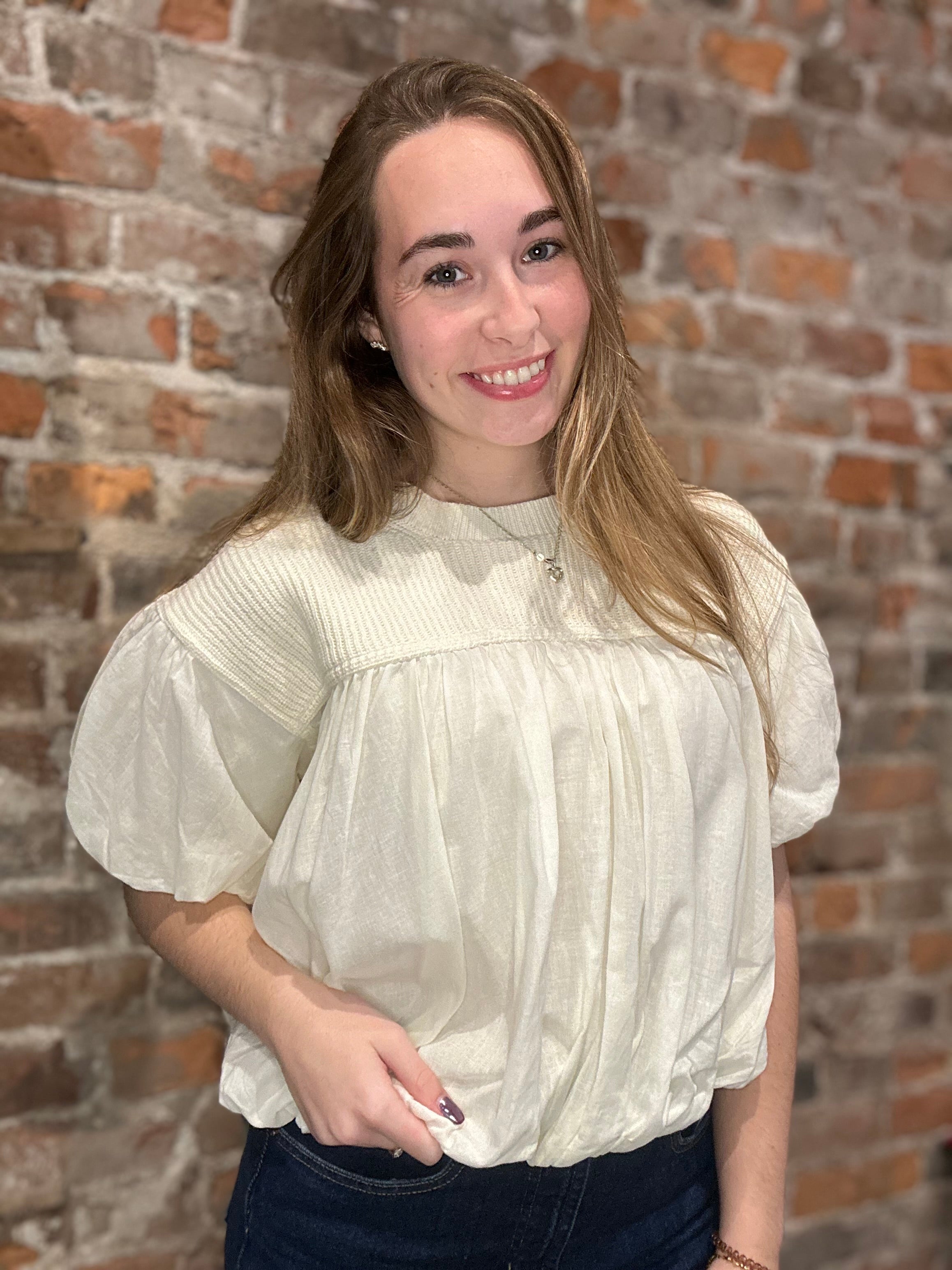Ruthie Bubble Sleeve Blouse-apparel-in february-The Funky Zebra Ames, Women's Fashion Boutique in Ames, Iowa