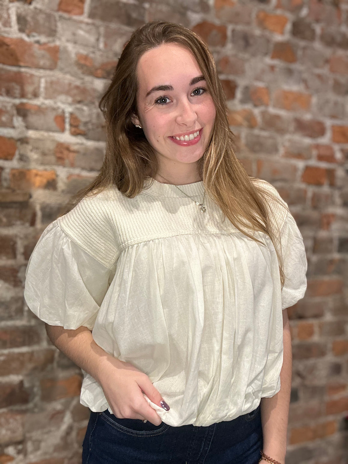 Ruthie Bubble Sleeve Blouse-apparel-in february-The Funky Zebra Ames, Women's Fashion Boutique in Ames, Iowa
