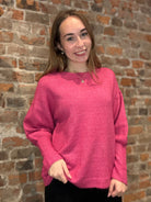Sadie Fuchsia Round Neck Sweater-Sweaters-Cozy Co-The Funky Zebra Ames, Women's Fashion Boutique in Ames, Iowa