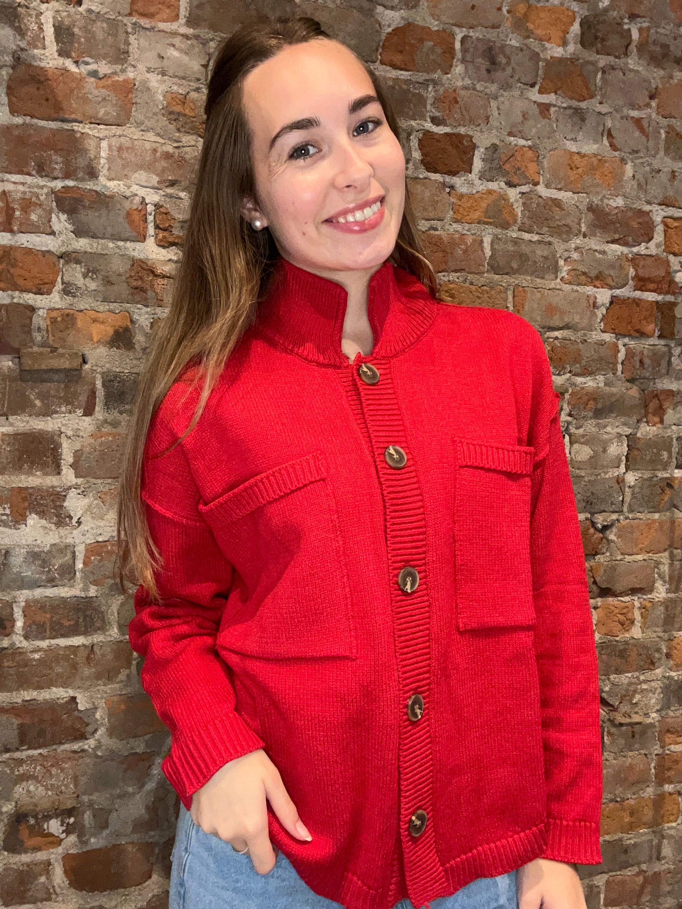 Shantel Red Oversized Sweater Jacket-Sweaters-in february-The Funky Zebra Ames, Women's Fashion Boutique in Ames, Iowa