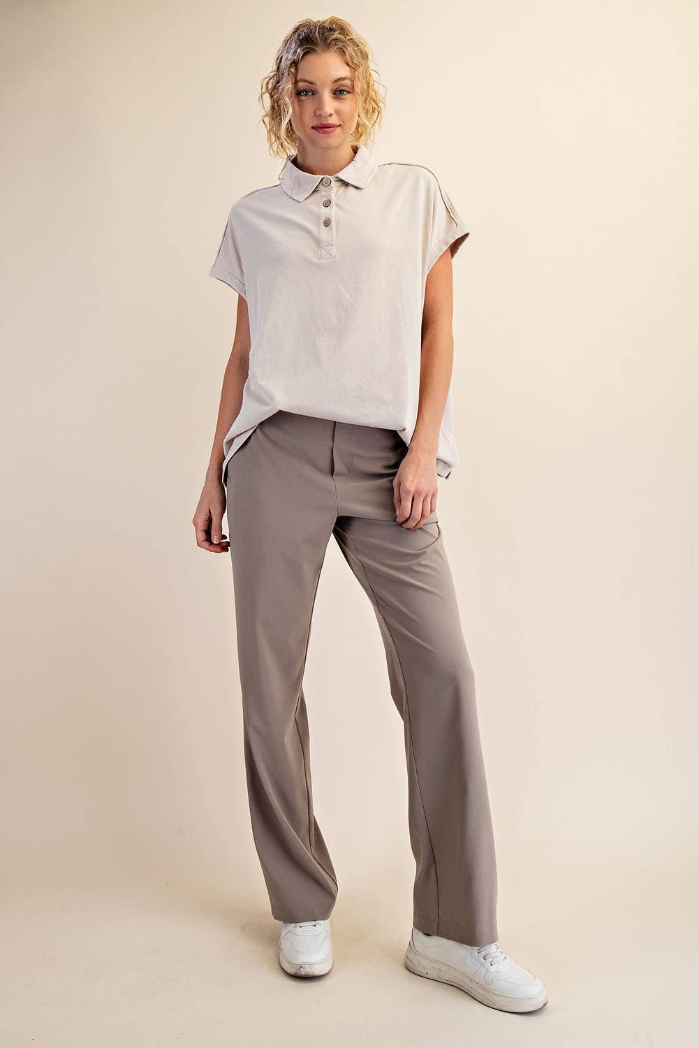 Margot Washed Polo Top-apparel-Rae Mode-The Funky Zebra Ames, Women's Fashion Boutique in Ames, Iowa