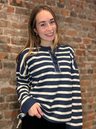 Simone Navy Striped Half-Zip-She & Sky-The Funky Zebra Ames, Women's Fashion Boutique in Ames, Iowa