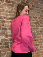 Sadie Fuchsia Round Neck Sweater-Sweaters-Cozy Co-The Funky Zebra Ames, Women's Fashion Boutique in Ames, Iowa