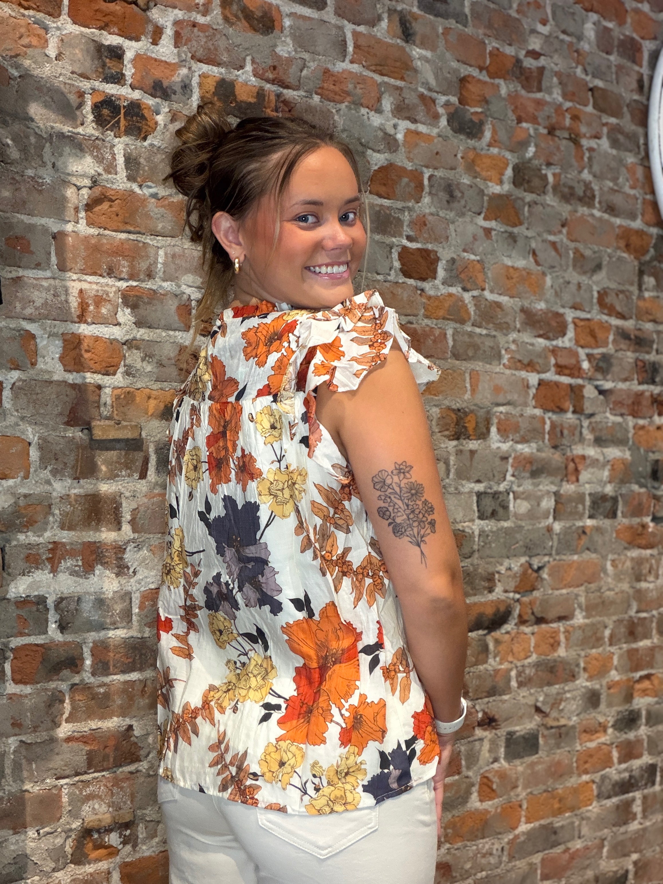 Foliage Fall Smocked Blouse-Tank Tops-Hayden-The Funky Zebra Ames, Women's Fashion Boutique in Ames, Iowa