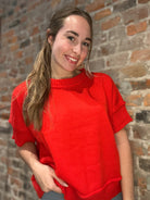 Bridget Crewneck Sweater-Short Sleeves-She & Sky-The Funky Zebra Ames, Women's Fashion Boutique in Ames, Iowa