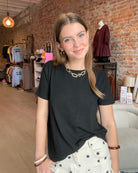 Maryann Black Tee-apparel-Staccato-The Funky Zebra Ames, Women's Fashion Boutique in Ames, Iowa