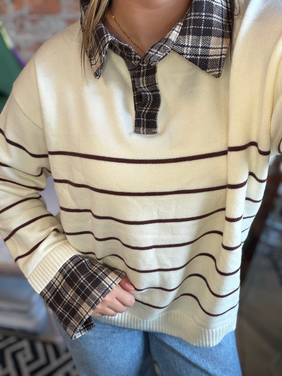 Erin Plaid Collared Sweater-apparel-She & Sky-The Funky Zebra Ames, Women's Fashion Boutique in Ames, Iowa
