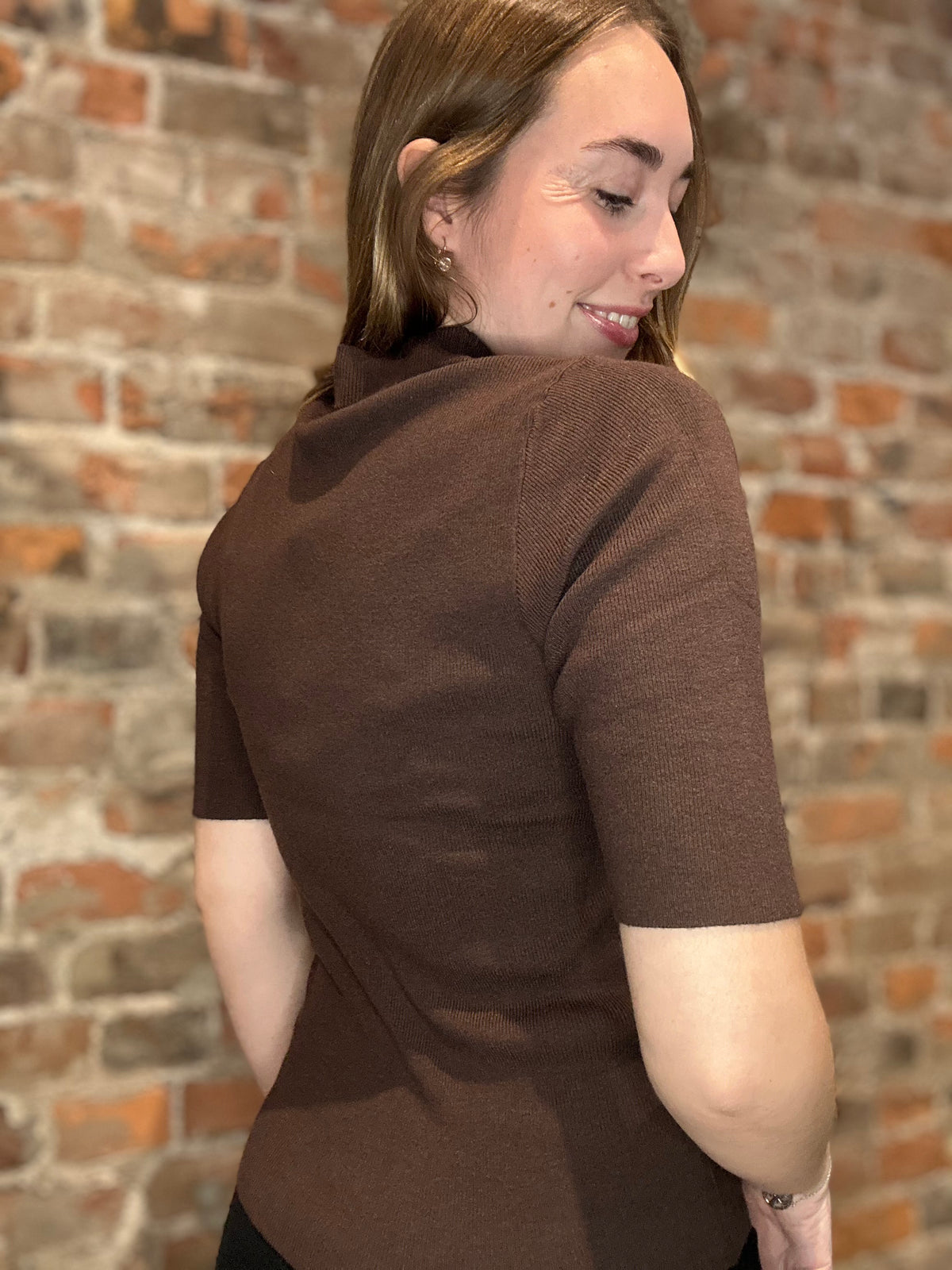 Mari Ribbed Mock-neck-Short Sleeves-Molly Bracken-The Funky Zebra Ames, Women's Fashion Boutique in Ames, Iowa