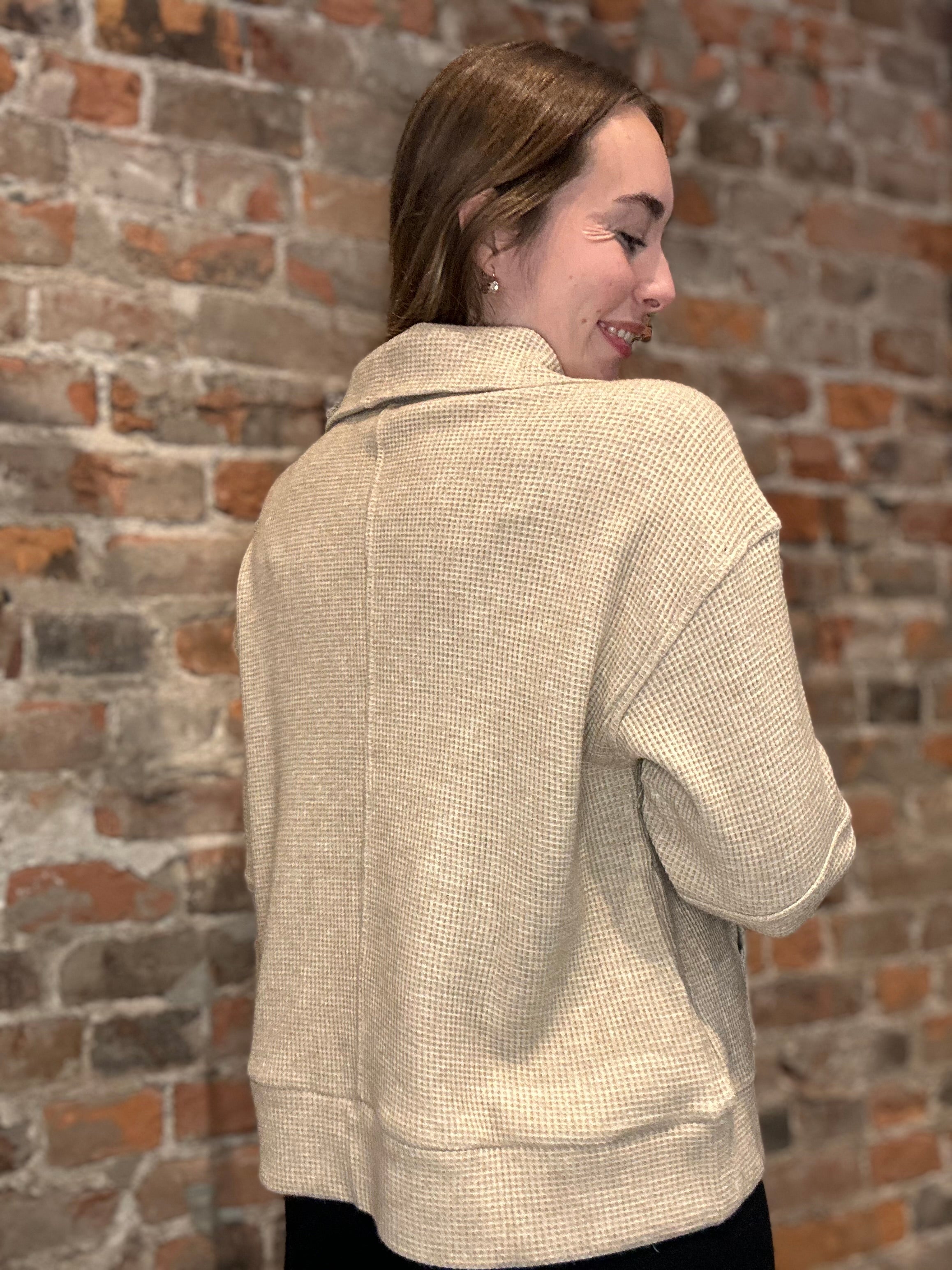 Soft Waffle Knit Half-Zip Sweatshirt-Long Sleeves-Doe and Rae-The Funky Zebra Ames, Women's Fashion Boutique in Ames, Iowa