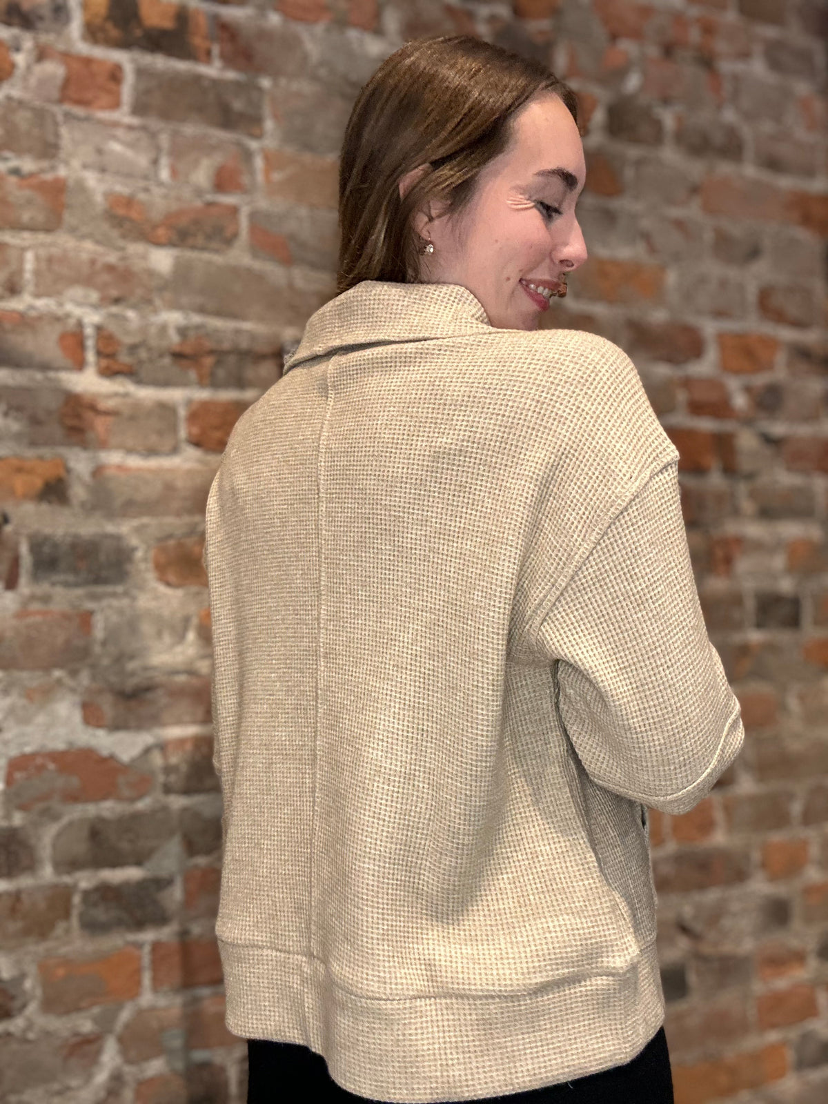 Soft Waffle Knit Half-Zip Sweatshirt-Long Sleeves-Doe and Rae-The Funky Zebra Ames, Women's Fashion Boutique in Ames, Iowa