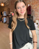Maryann Black Tee-apparel-Staccato-The Funky Zebra Ames, Women's Fashion Boutique in Ames, Iowa