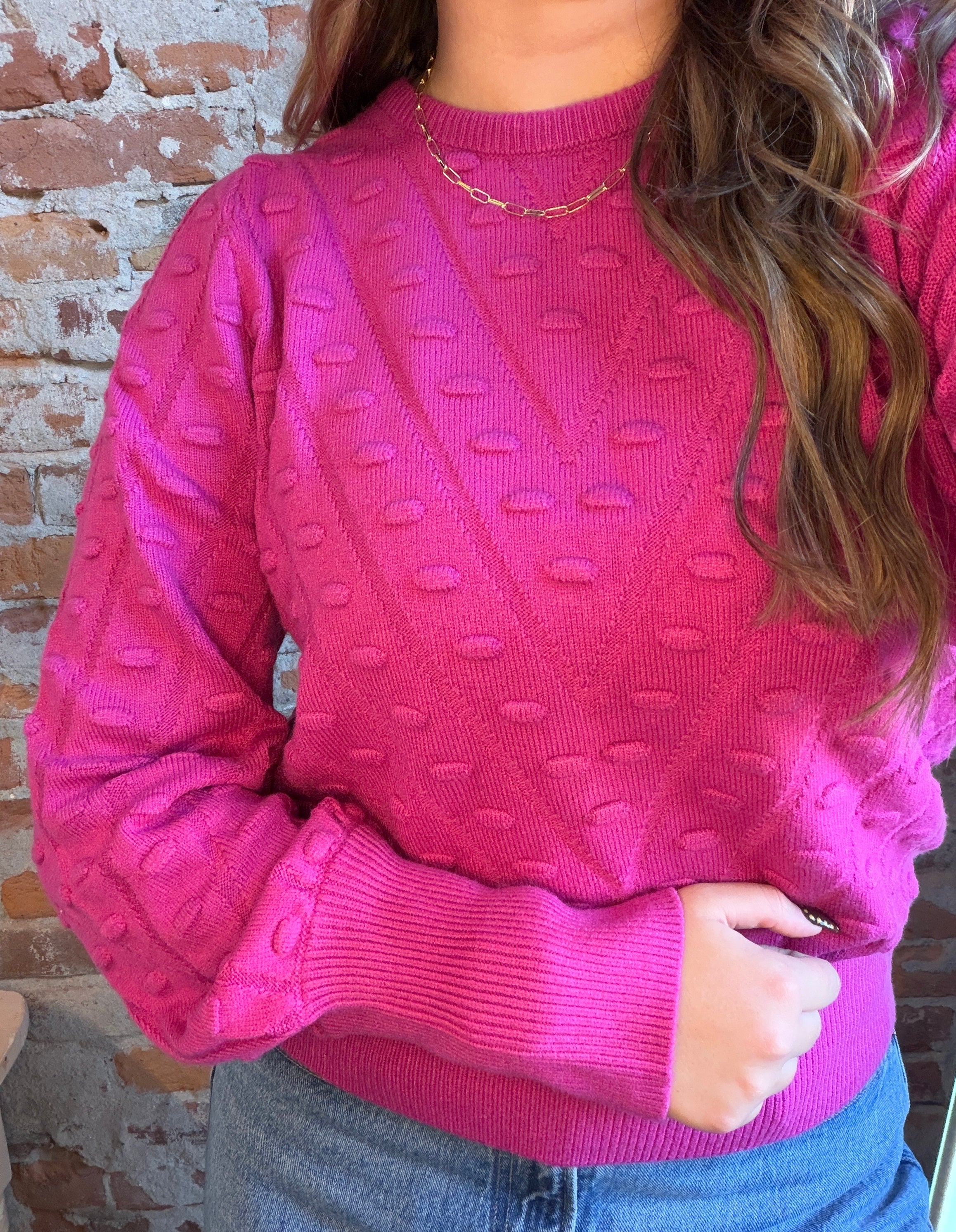 Corinne Fuchsia Sweater-Sweaters-be young-The Funky Zebra Ames, Women's Fashion Boutique in Ames, Iowa