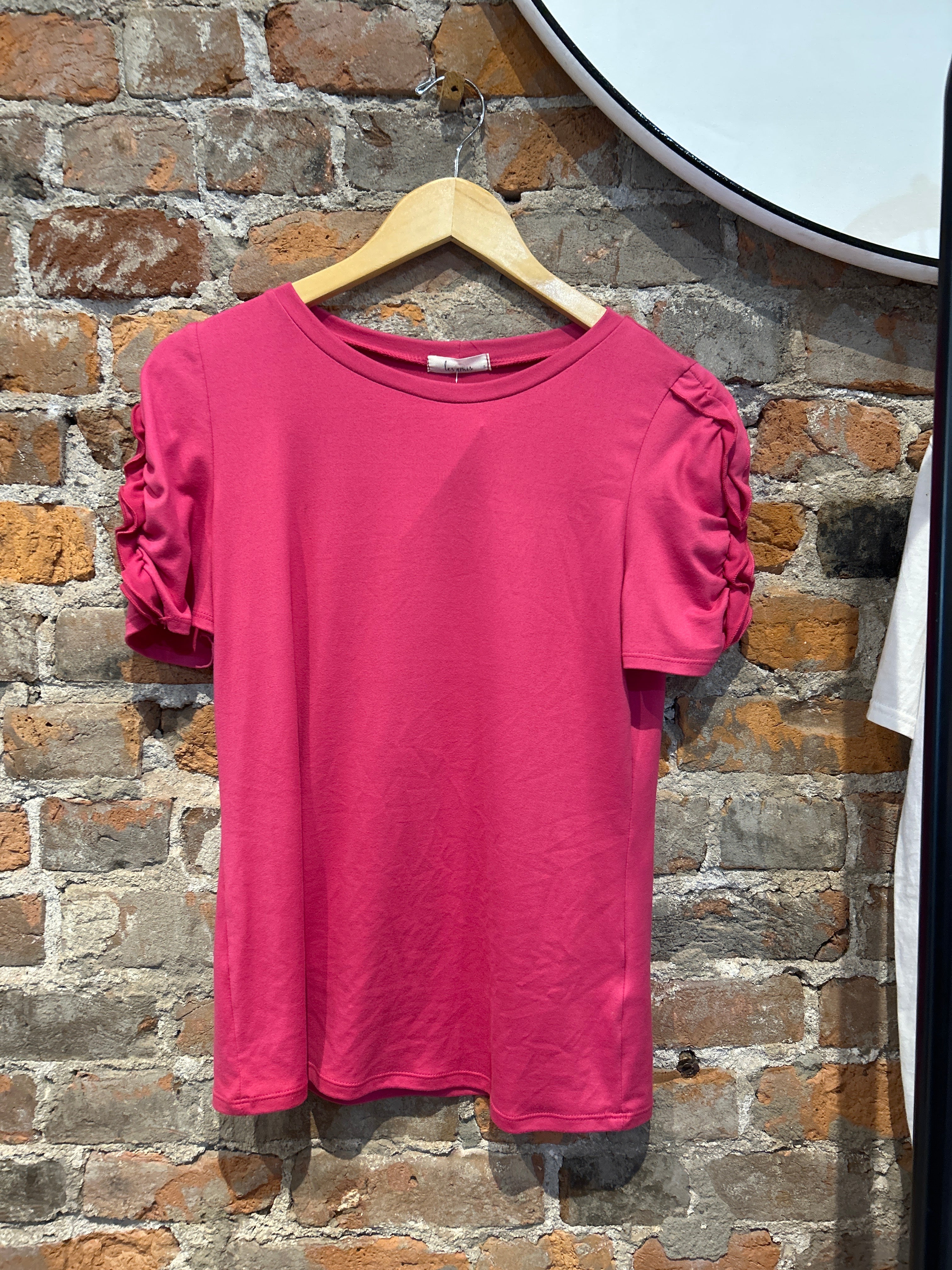 MVB Hot Pink Ruffle Sleeve Top-Nellie & Dani Style House-The Funky Zebra Ames, Women's Fashion Boutique in Ames, Iowa