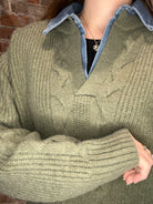 Lizzie Denim Collared Sweater-apparel-She & Sky-The Funky Zebra Ames, Women's Fashion Boutique in Ames, Iowa