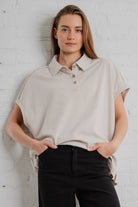 Margot Washed Polo Top-apparel-Rae Mode-The Funky Zebra Ames, Women's Fashion Boutique in Ames, Iowa
