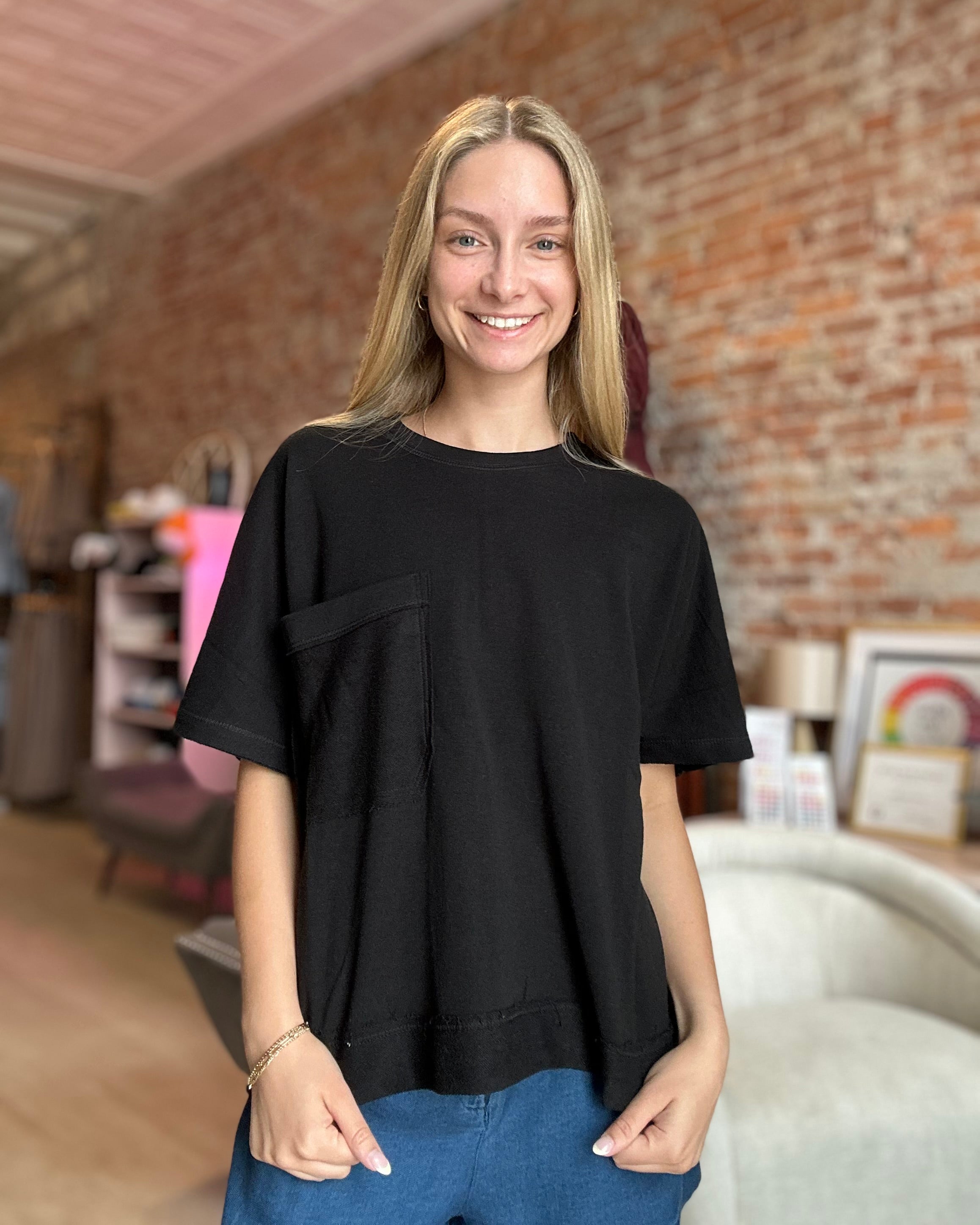 Mattie Offset Tee-Short Sleeves-Mono B-The Funky Zebra Ames, Women's Fashion Boutique in Ames, Iowa