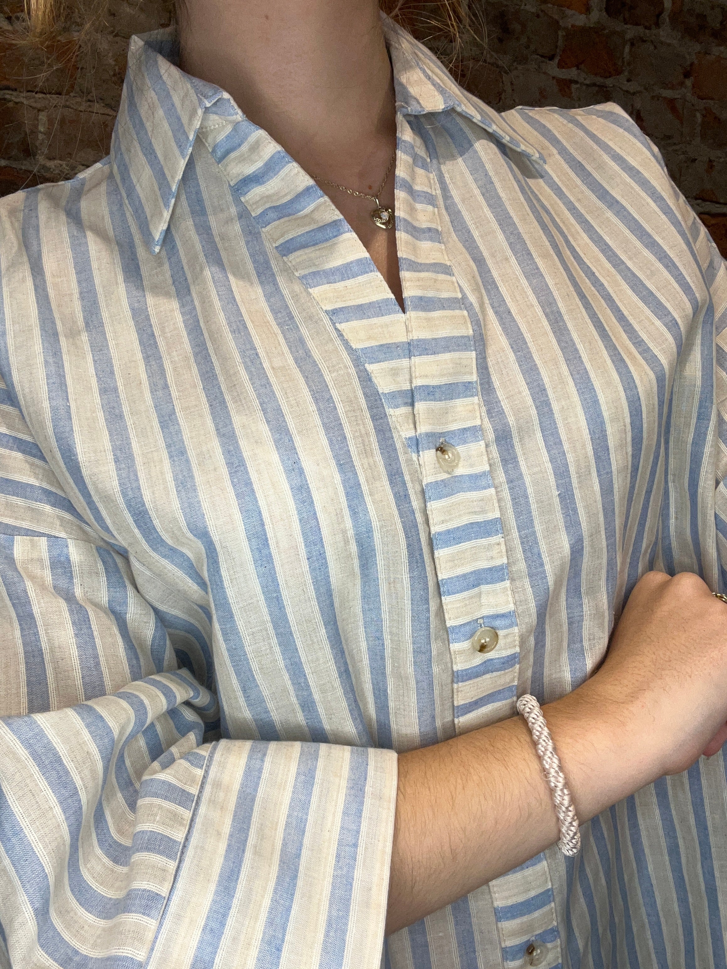 Brooke Split Neck Oversized Button Down Shirt-top-in february-The Funky Zebra Ames, Women's Fashion Boutique in Ames, Iowa