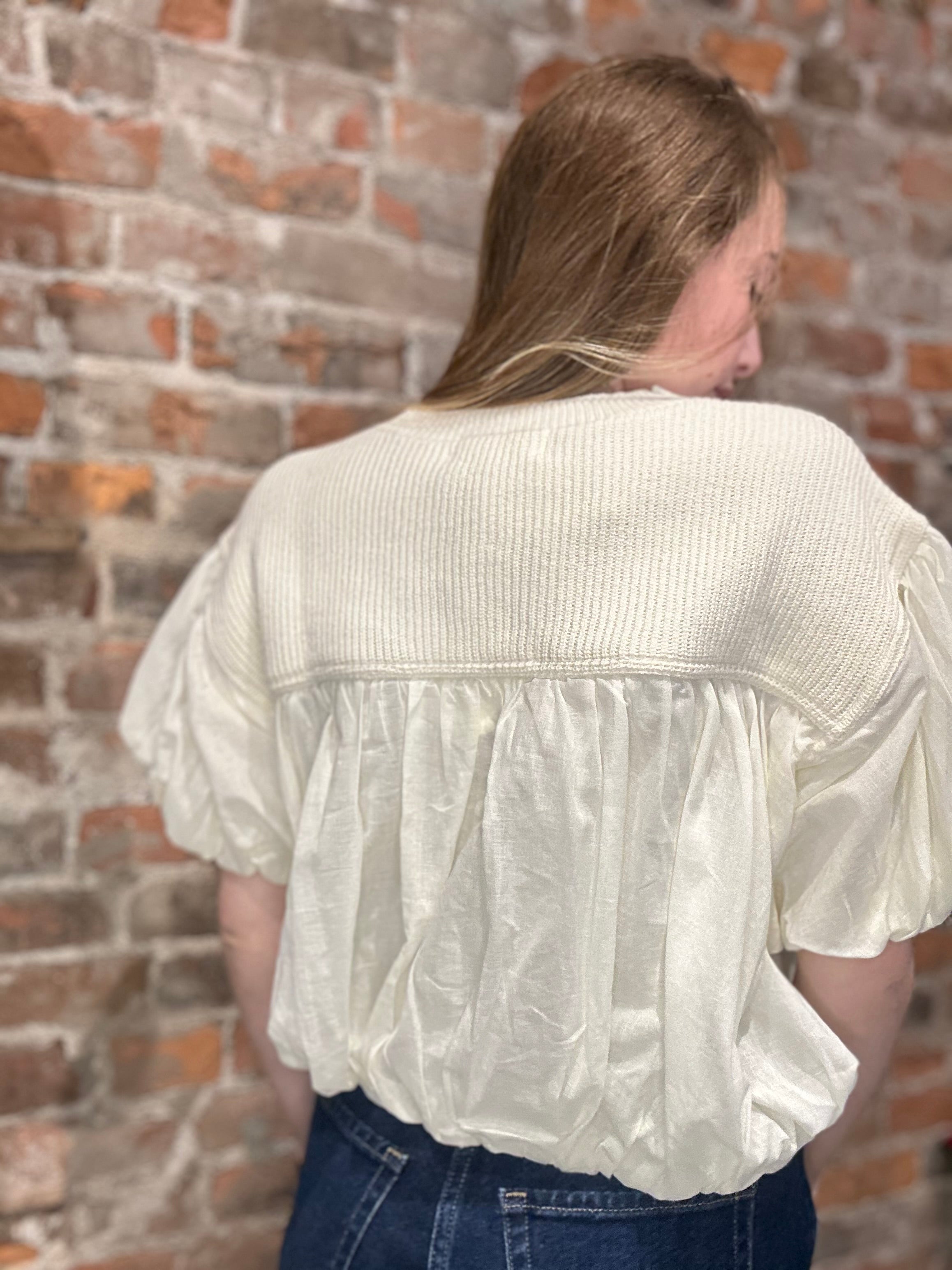 Ruthie Bubble Sleeve Blouse-apparel-in february-The Funky Zebra Ames, Women's Fashion Boutique in Ames, Iowa