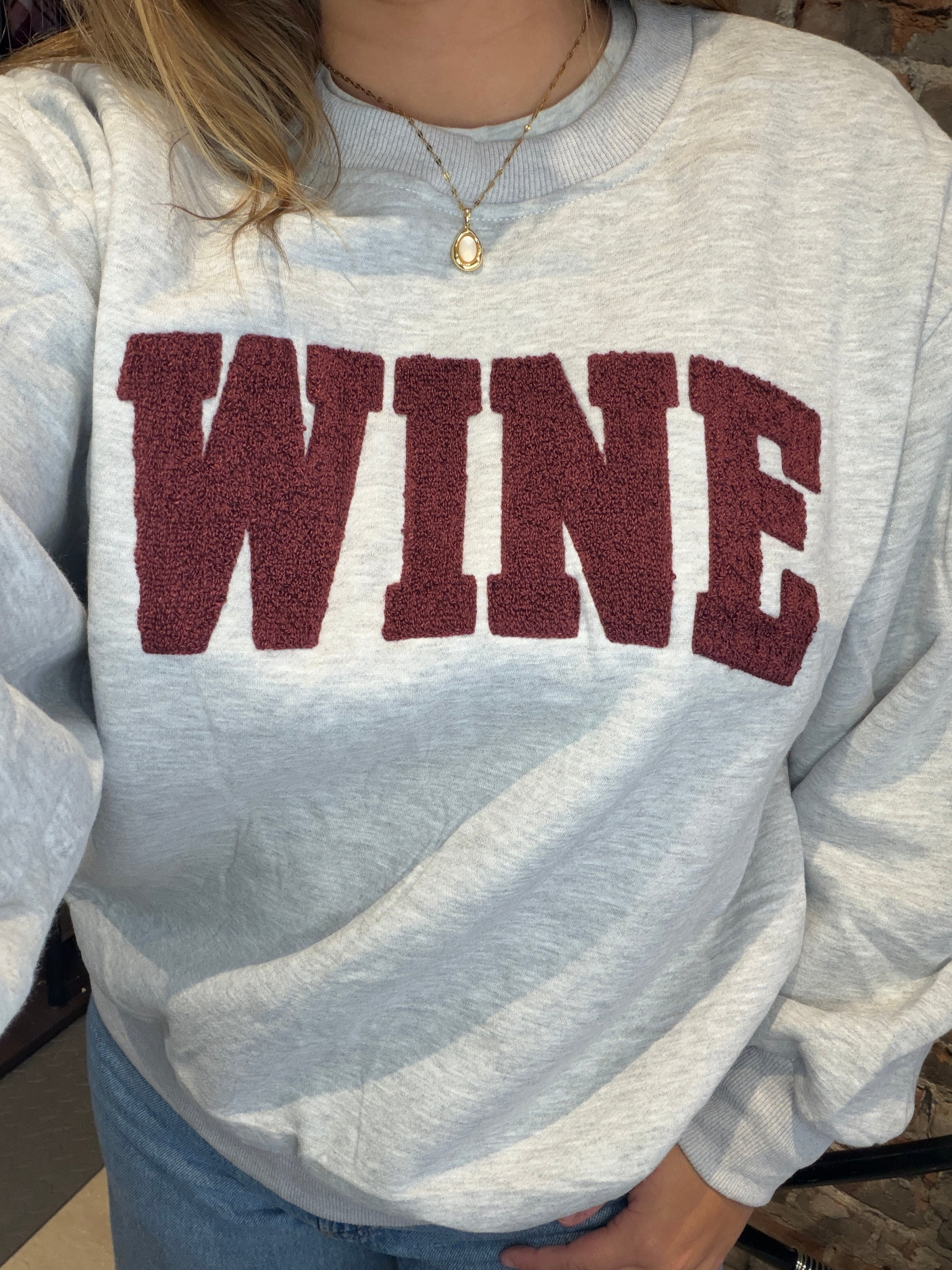 Wine Sweatshirt-apparel-Panache Apparel Co.-The Funky Zebra Ames, Women's Fashion Boutique in Ames, Iowa