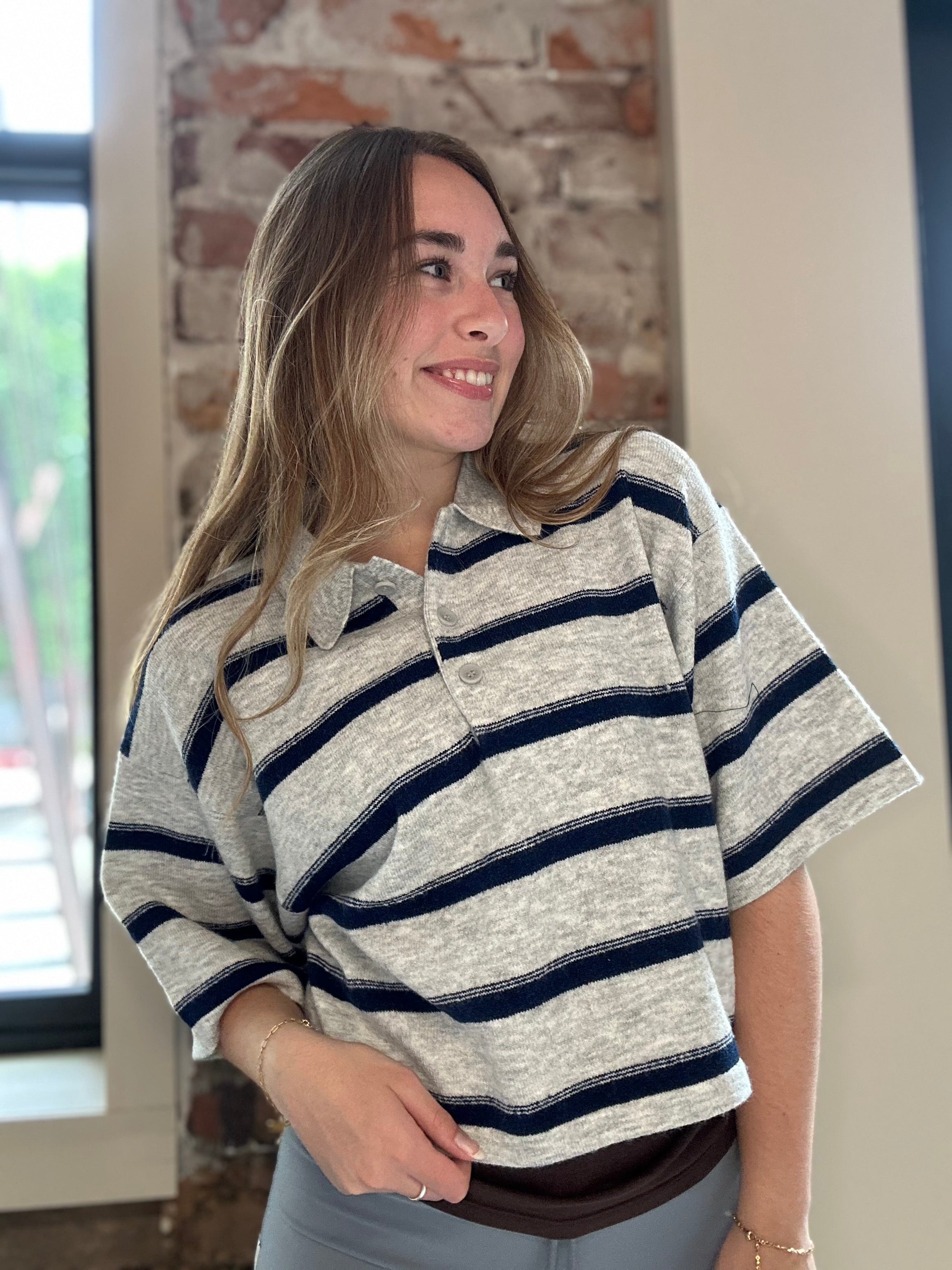 Hannah Striped Collar Sweater-The Funky Zebra Ames-The Funky Zebra Ames, Women's Fashion Boutique in Ames, Iowa