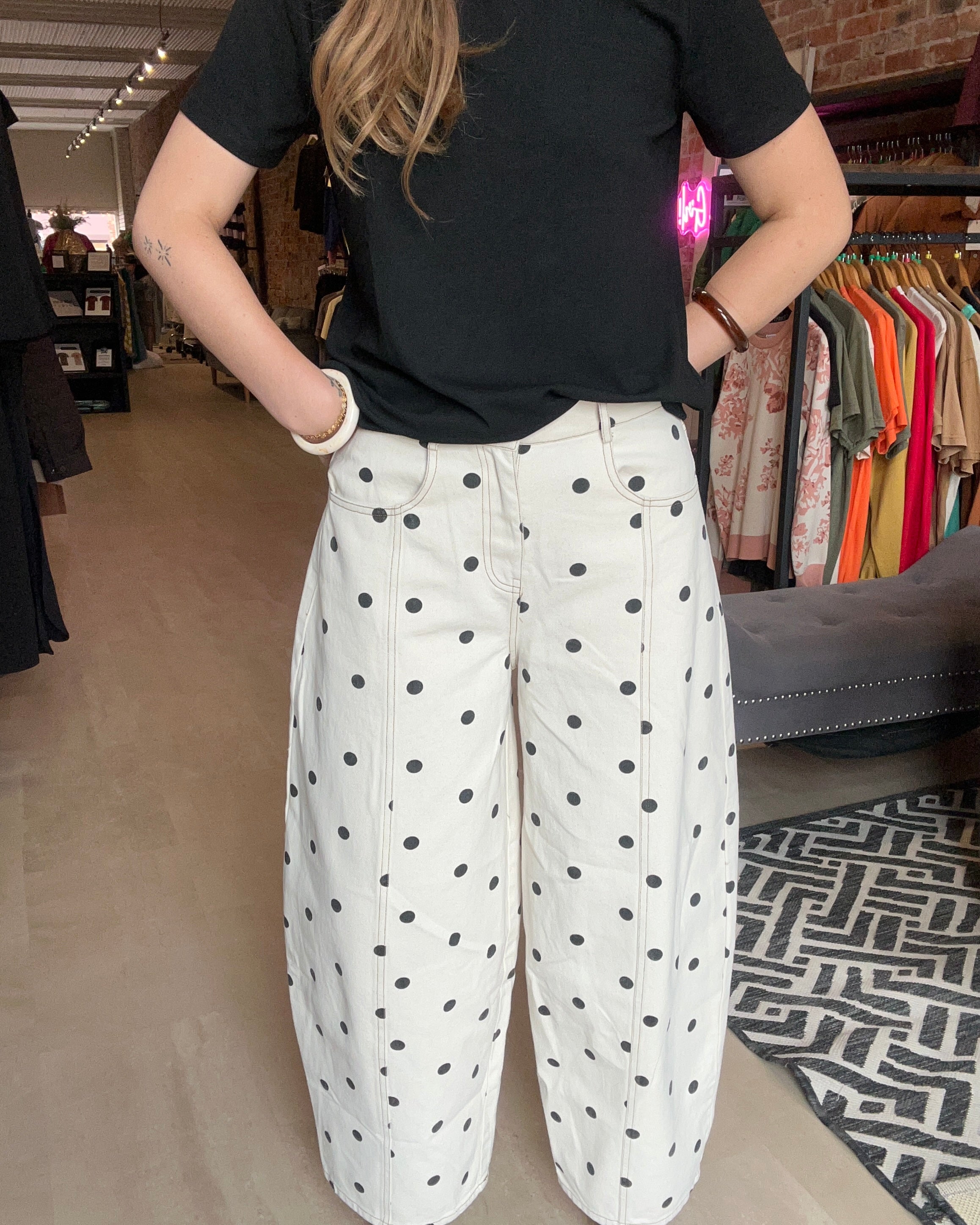 Polka Dot Barrel Jean-Pants-The Funky Zebra Ames-The Funky Zebra Ames, Women's Fashion Boutique in Ames, Iowa