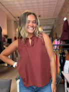 Sierra Copper Ruffle Detail Sleeveless Top-Tank Tops-Staccato-The Funky Zebra Ames, Women's Fashion Boutique in Ames, Iowa