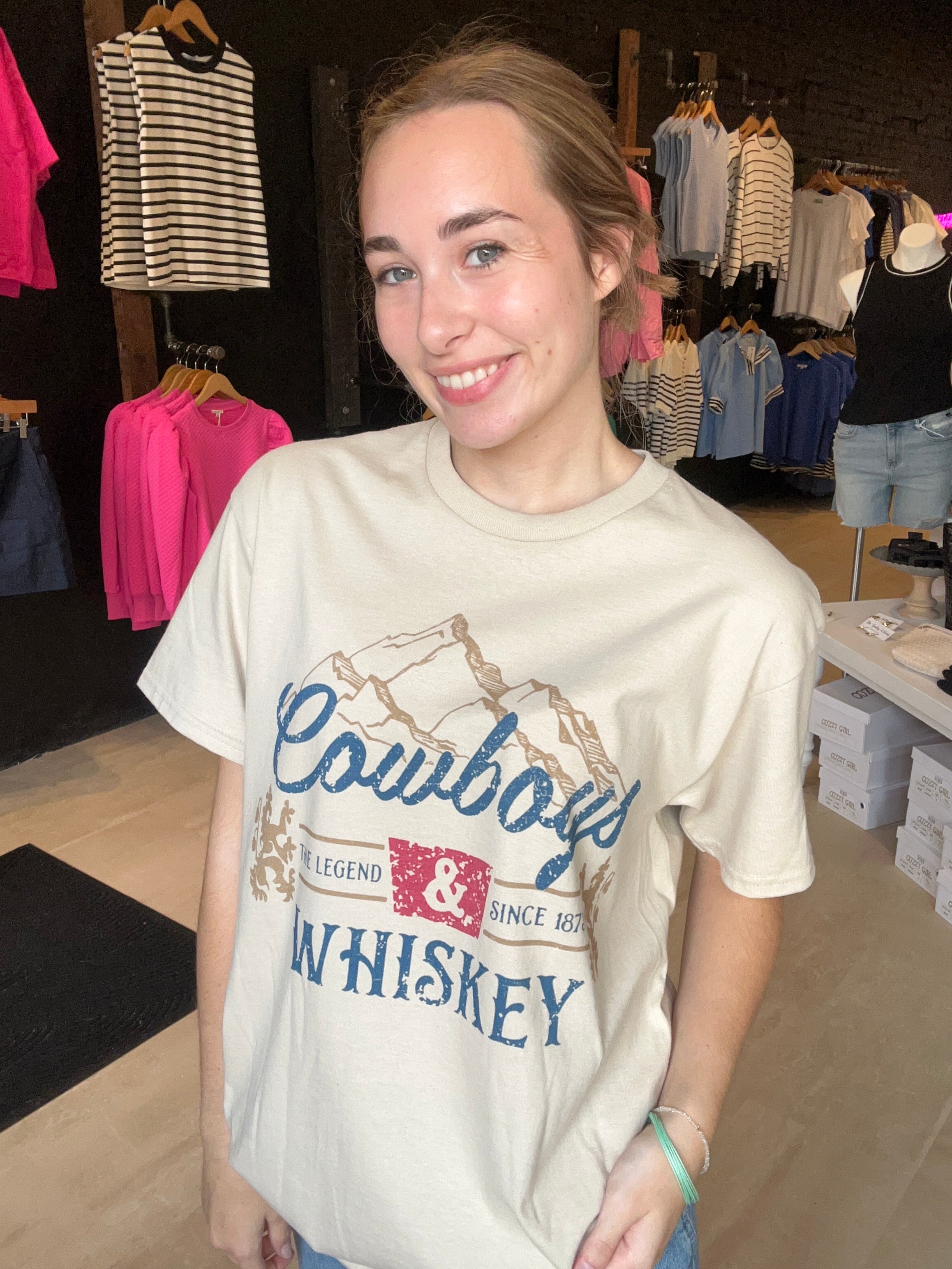 Cowboys & Whiskey Oversized Tee-Graphic Tee's-Good Day Street-The Funky Zebra Ames, Women's Fashion Boutique in Ames, Iowa