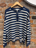 Simone Navy Striped Half-Zip-She & Sky-The Funky Zebra Ames, Women's Fashion Boutique in Ames, Iowa
