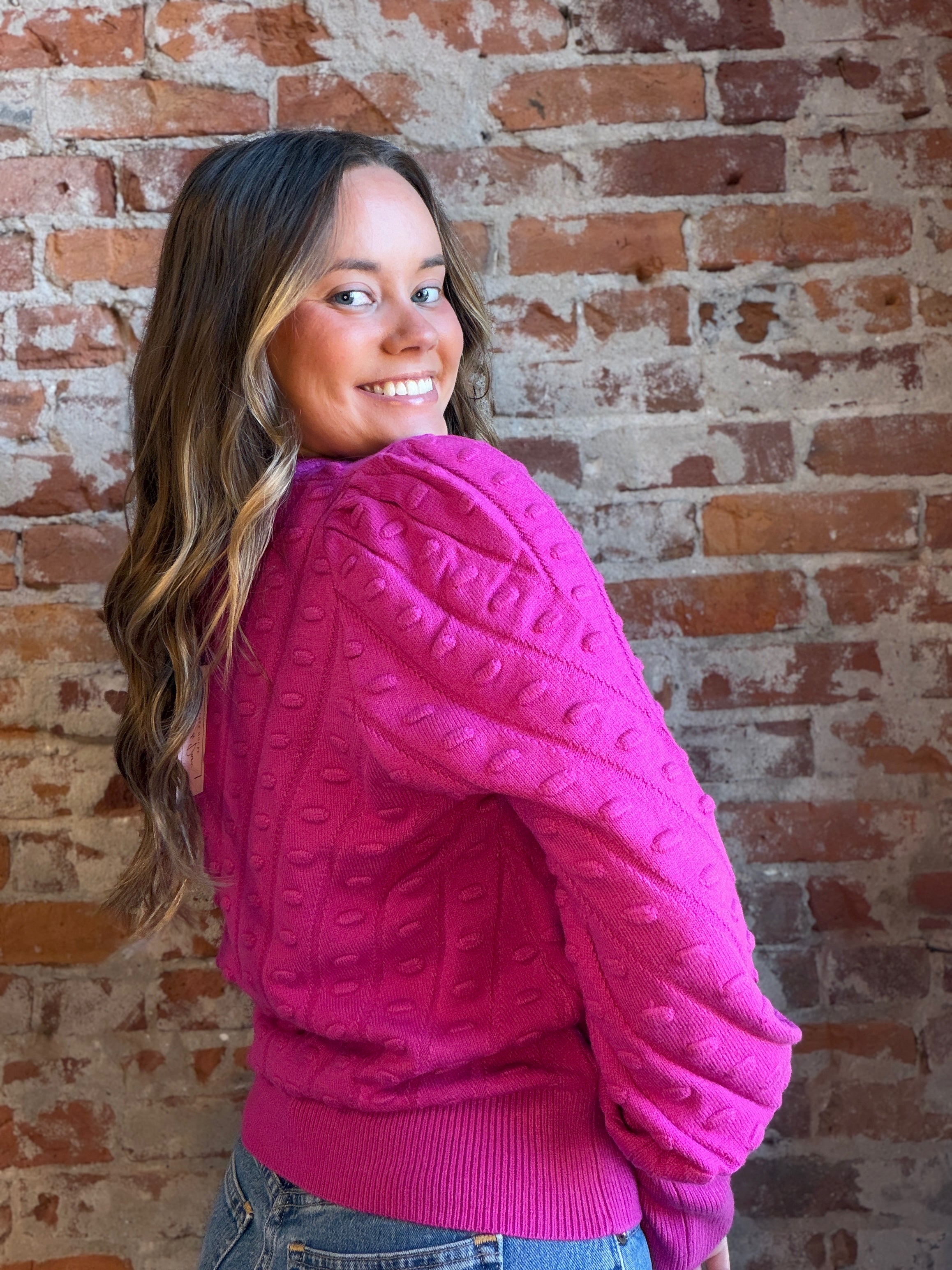 Corinne Fuchsia Sweater-Sweaters-be young-The Funky Zebra Ames, Women's Fashion Boutique in Ames, Iowa