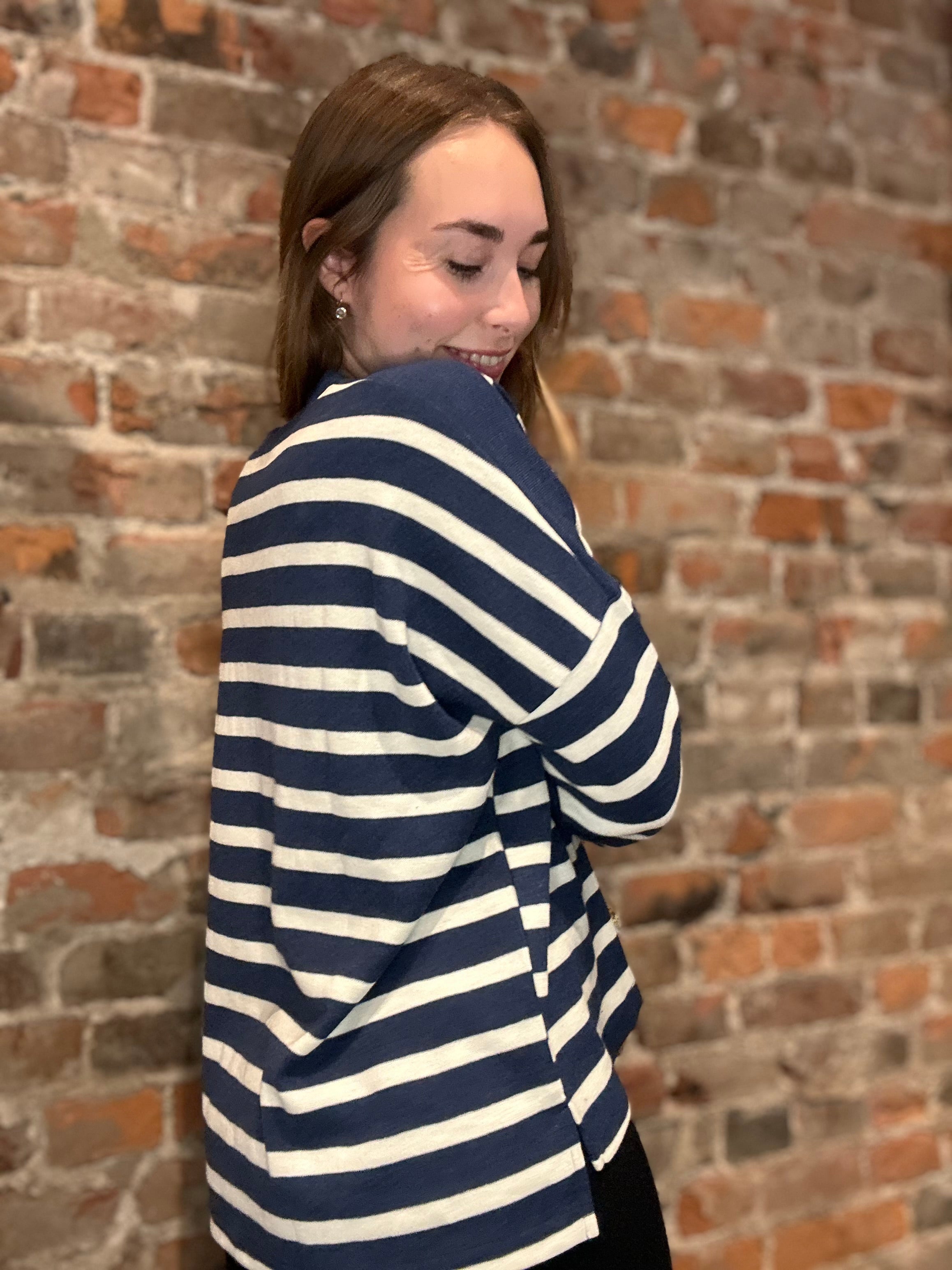 Simone Navy Striped Half-Zip-She & Sky-The Funky Zebra Ames, Women's Fashion Boutique in Ames, Iowa