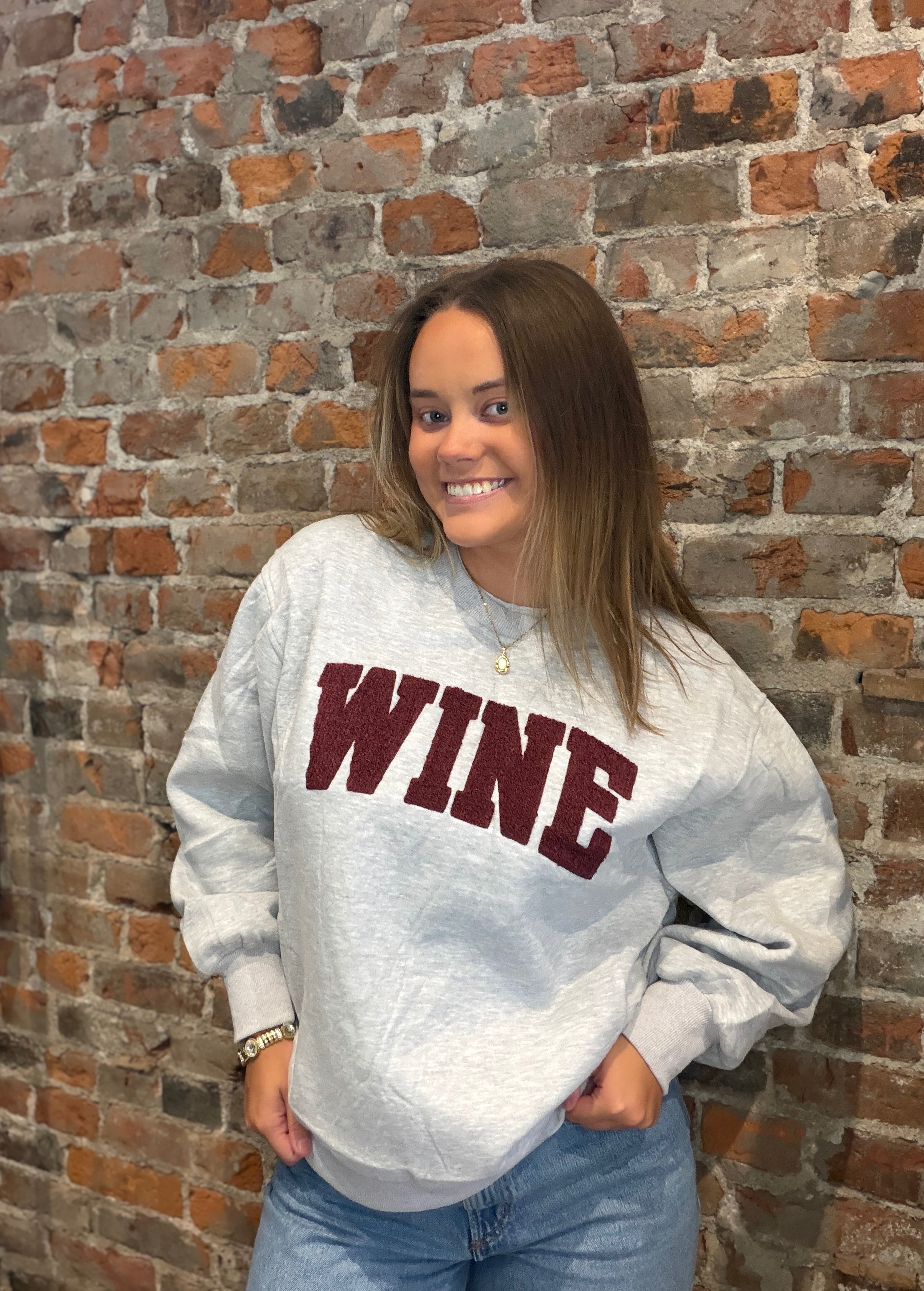 Wine Sweatshirt-apparel-Panache Apparel Co.-The Funky Zebra Ames, Women's Fashion Boutique in Ames, Iowa