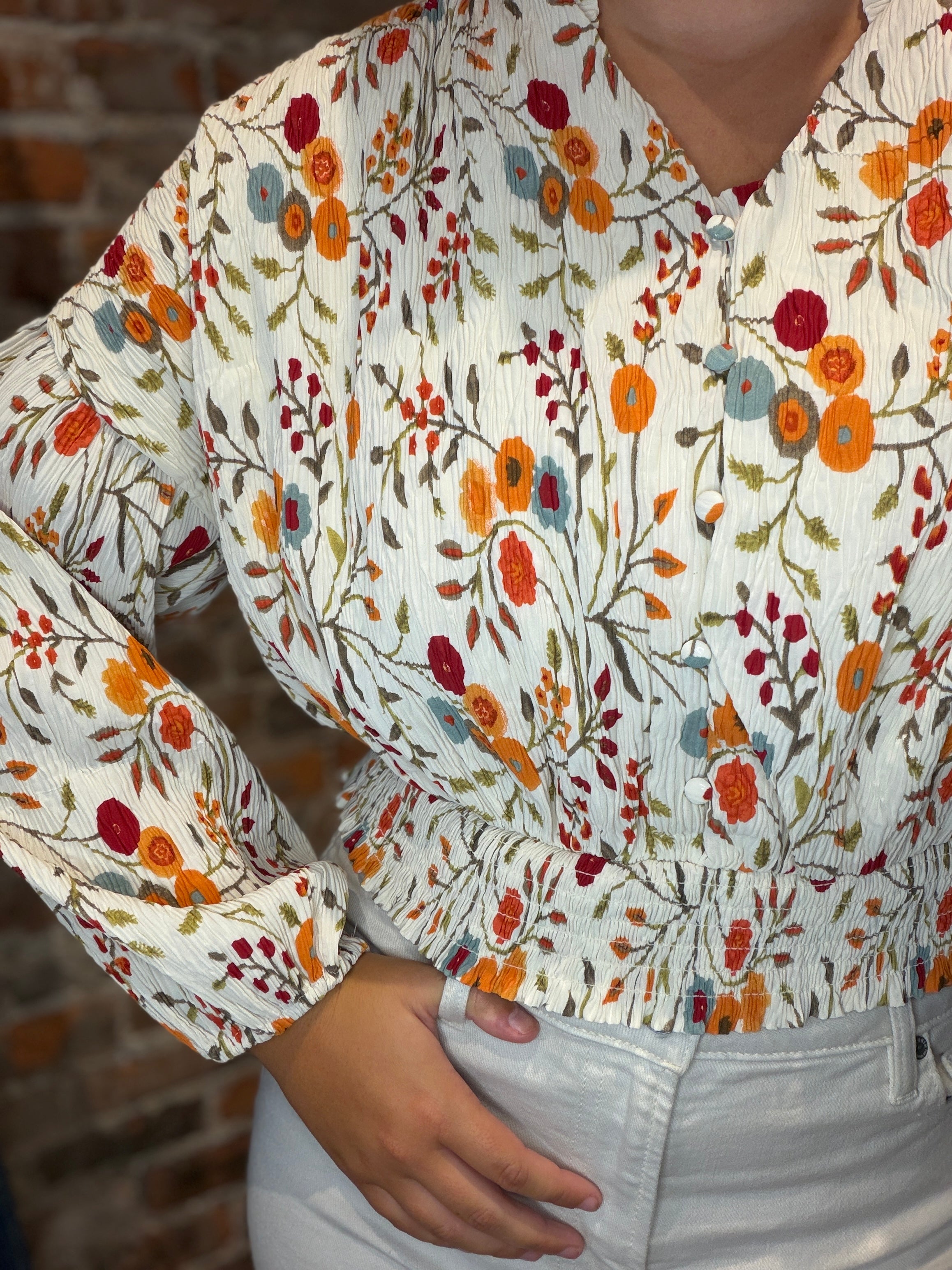 Fall Fern Crinkled Blouse-Long Sleeves-Hayden-The Funky Zebra Ames, Women's Fashion Boutique in Ames, Iowa