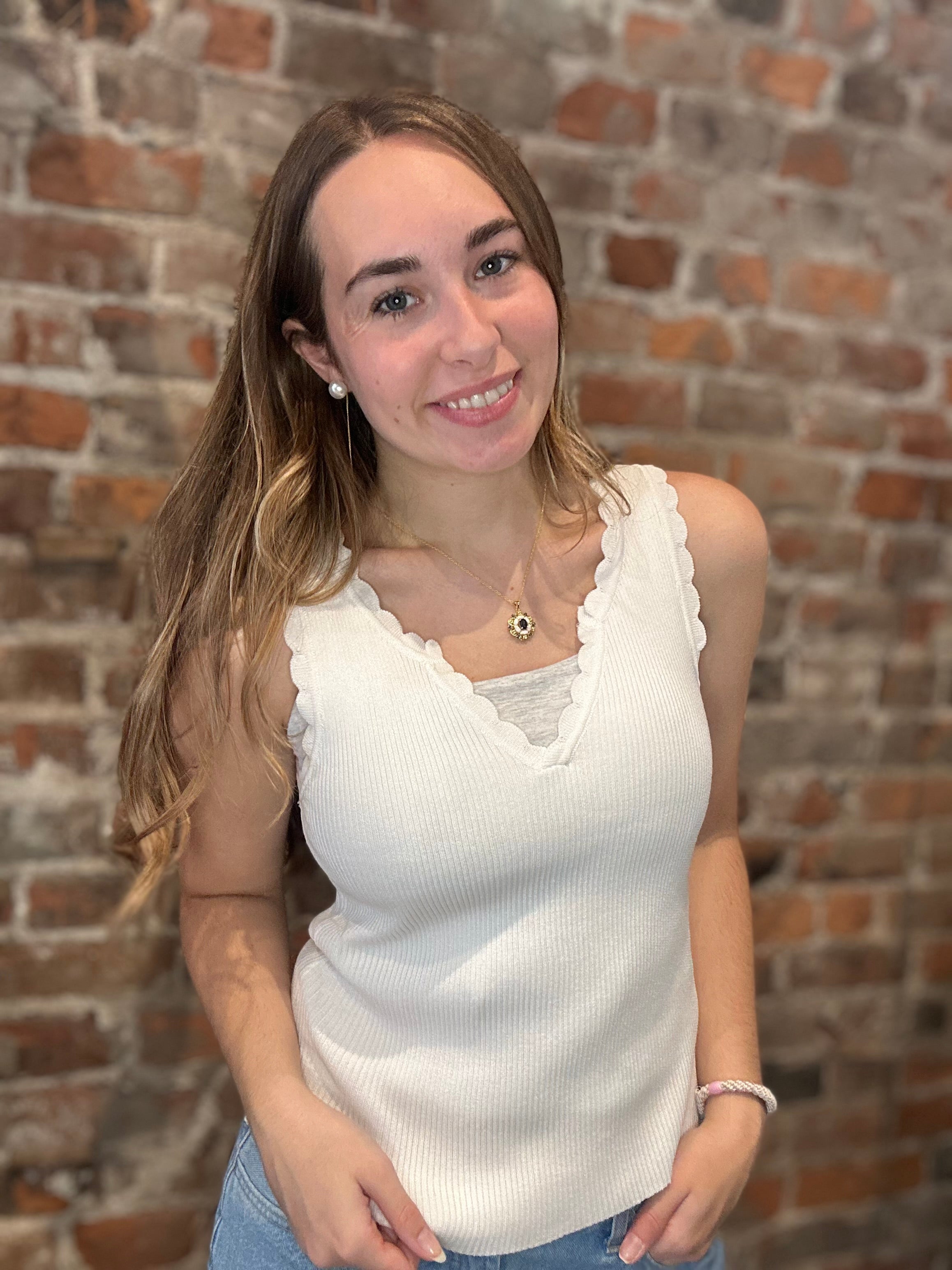 MVB Off White Knit Tank-Nellie & Dani Style House-The Funky Zebra Ames, Women's Fashion Boutique in Ames, Iowa