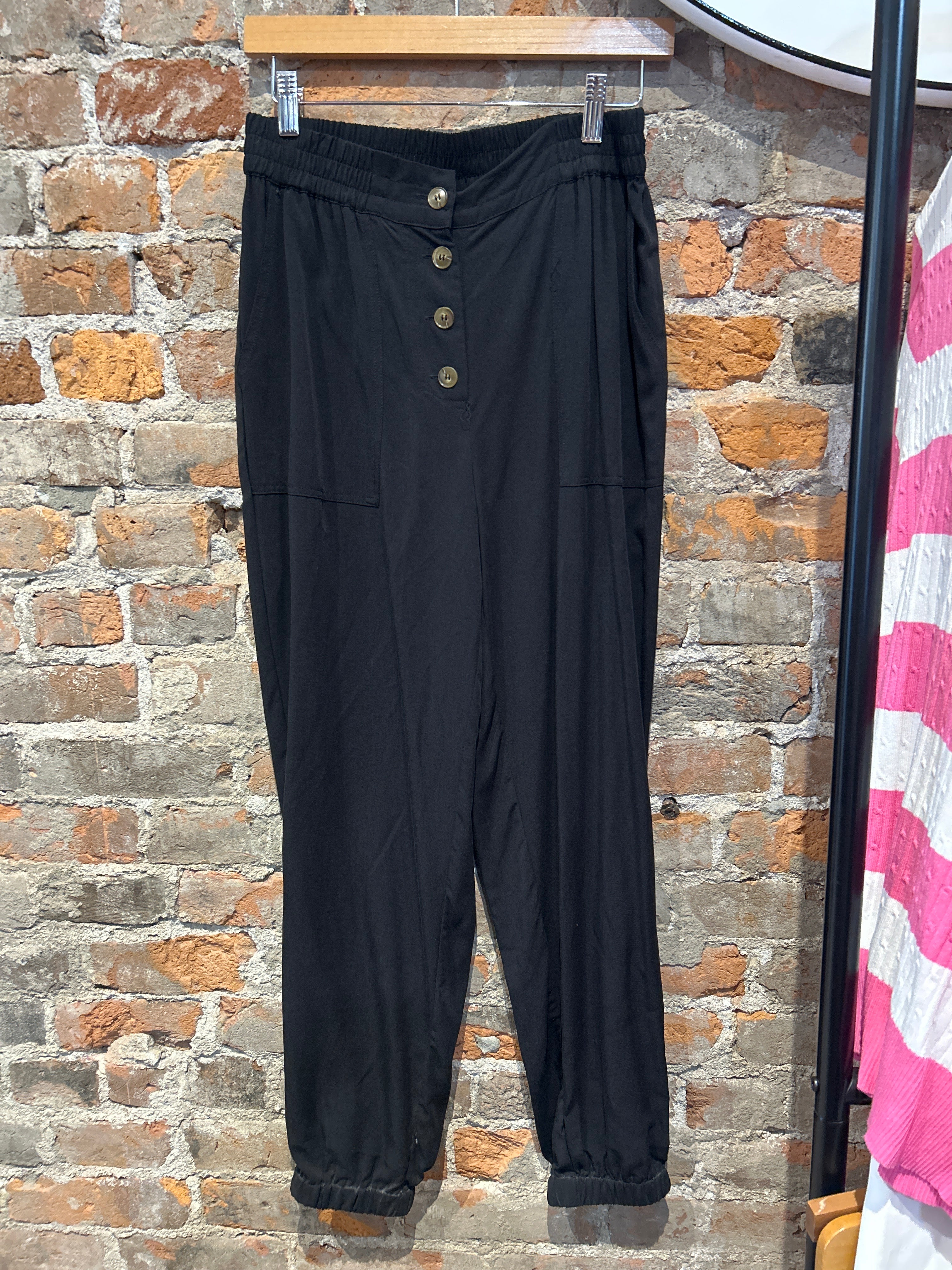 MVB Button Down Black Jogger-Nellie & Dani Style House-The Funky Zebra Ames, Women's Fashion Boutique in Ames, Iowa