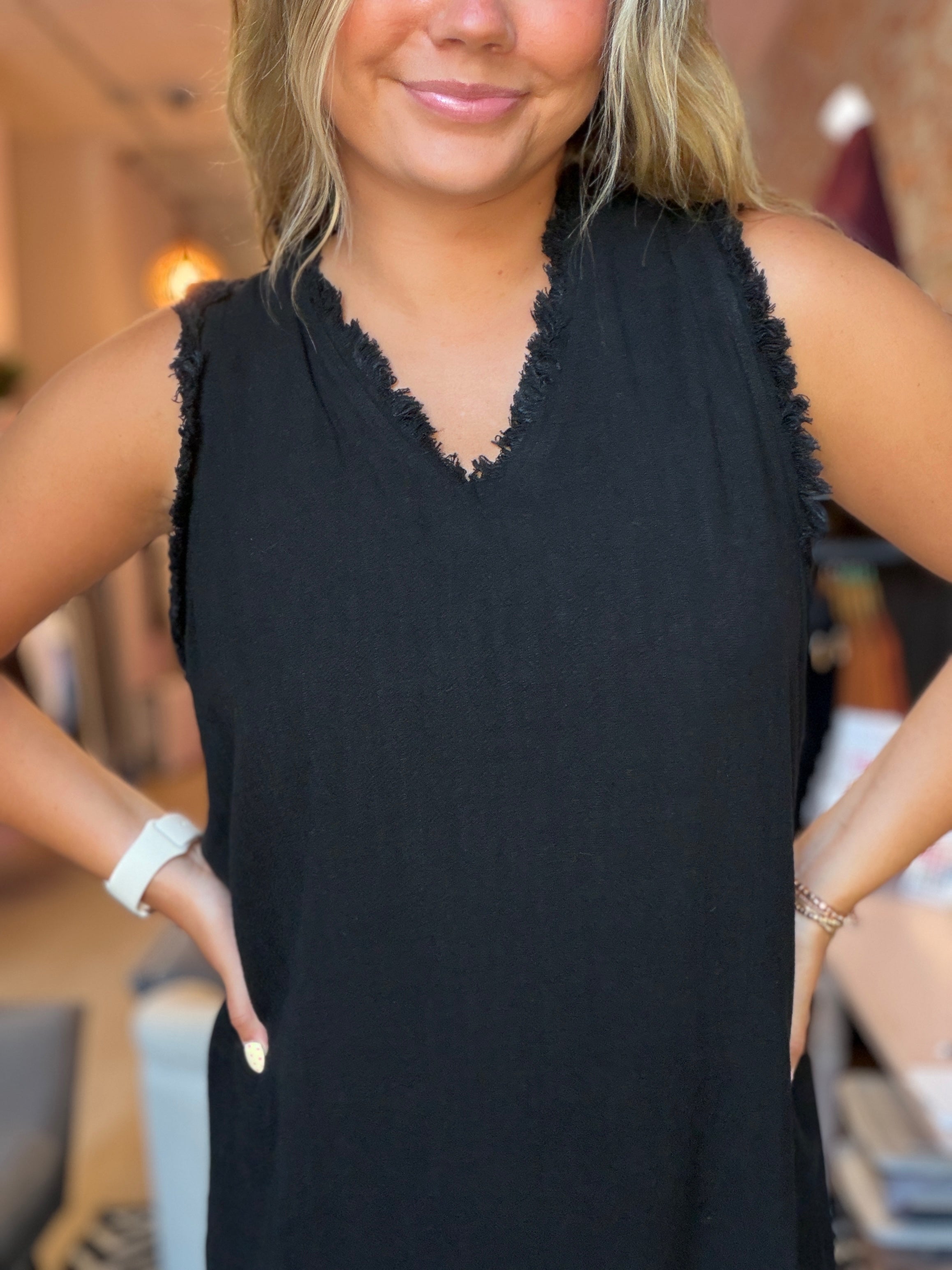 Charlie V Neck Raw Edge Dress-The Funky Zebra Ames-The Funky Zebra Ames, Women's Fashion Boutique in Ames, Iowa