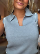 Maggie Blue Sleeveless Collar Sweater-The Funky Zebra Ames-The Funky Zebra Ames, Women's Fashion Boutique in Ames, Iowa