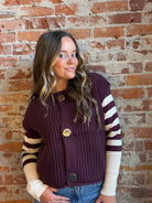 Valerie Fig Big Button Vest-Vests-be young-The Funky Zebra Ames, Women's Fashion Boutique in Ames, Iowa