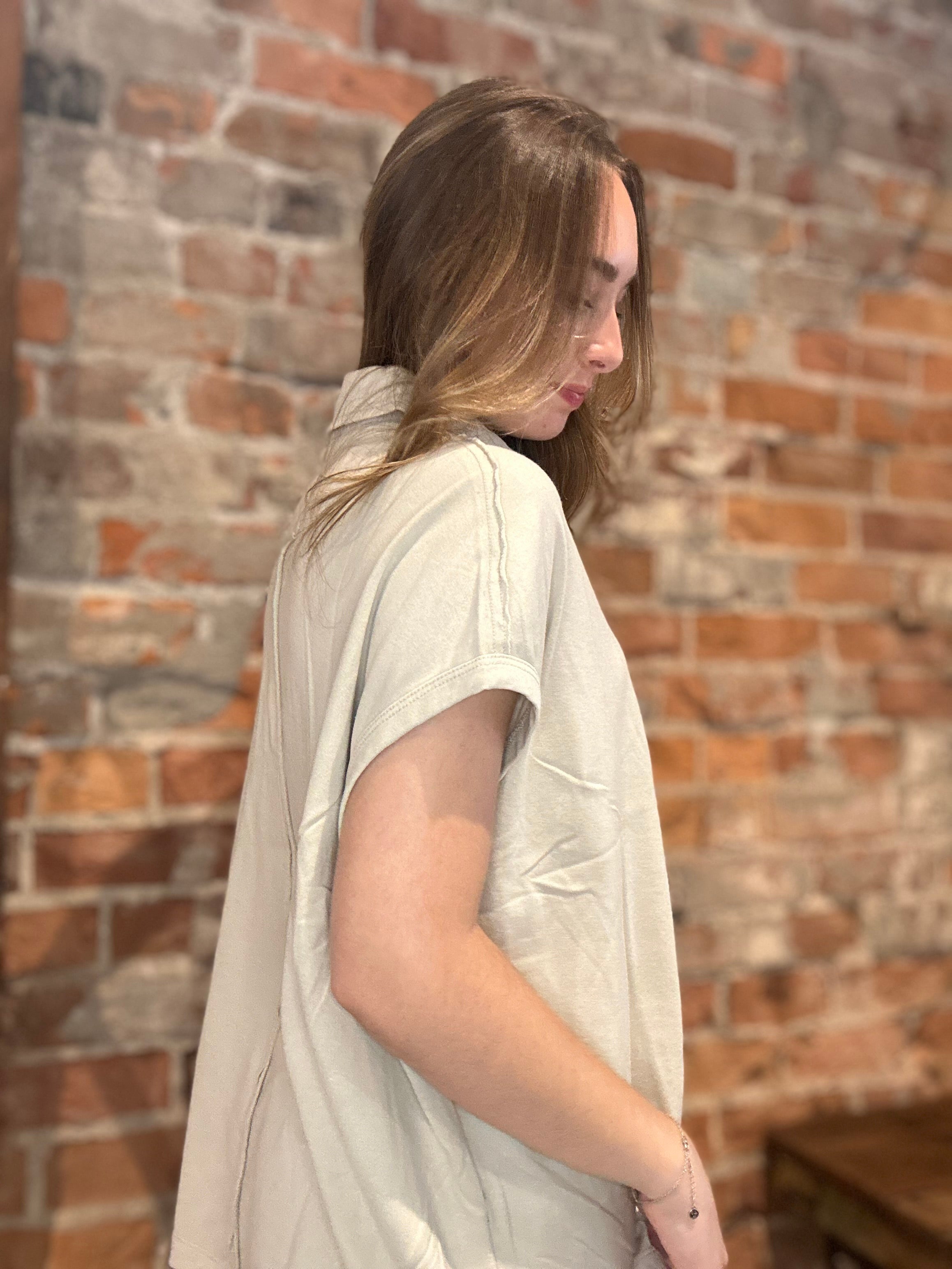 Margot Washed Polo Top-apparel-Rae Mode-The Funky Zebra Ames, Women's Fashion Boutique in Ames, Iowa