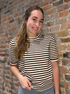 Cassie Striped Sweater-Short Sleeves-She & Sky-The Funky Zebra Ames, Women's Fashion Boutique in Ames, Iowa