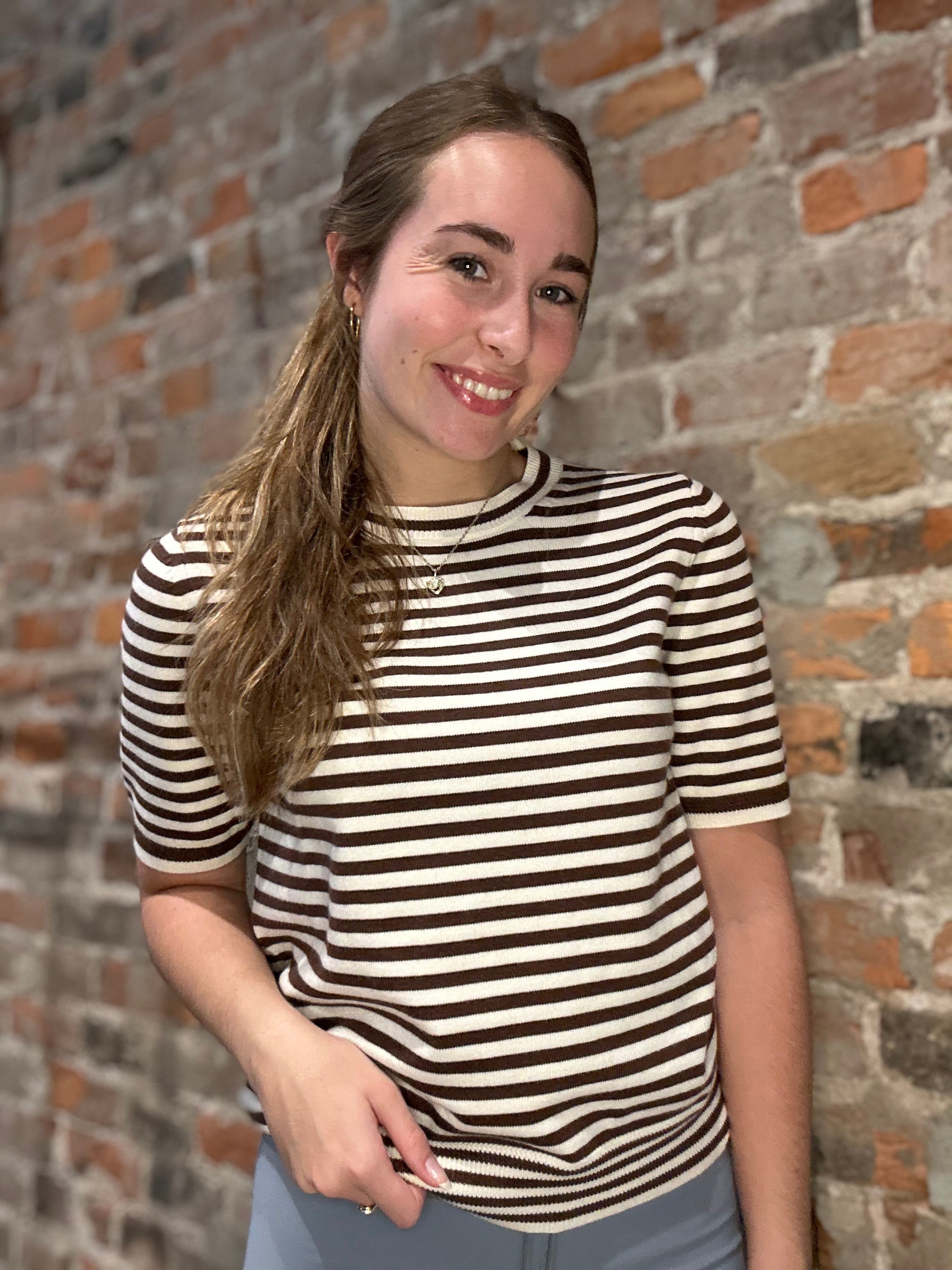 Cassie Striped Sweater-Short Sleeves-She & Sky-The Funky Zebra Ames, Women's Fashion Boutique in Ames, Iowa