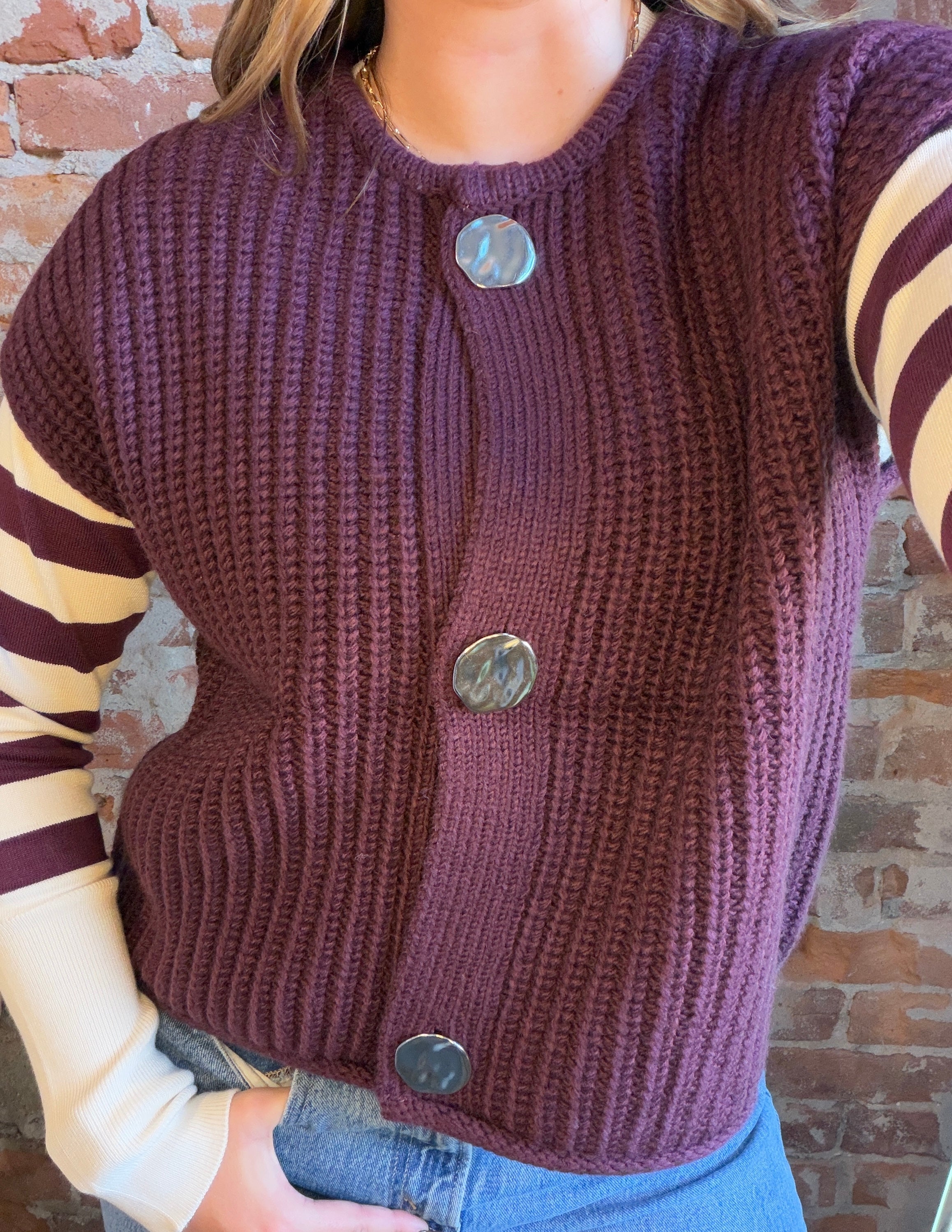 Valerie Fig Big Button Vest-Vests-be young-The Funky Zebra Ames, Women's Fashion Boutique in Ames, Iowa