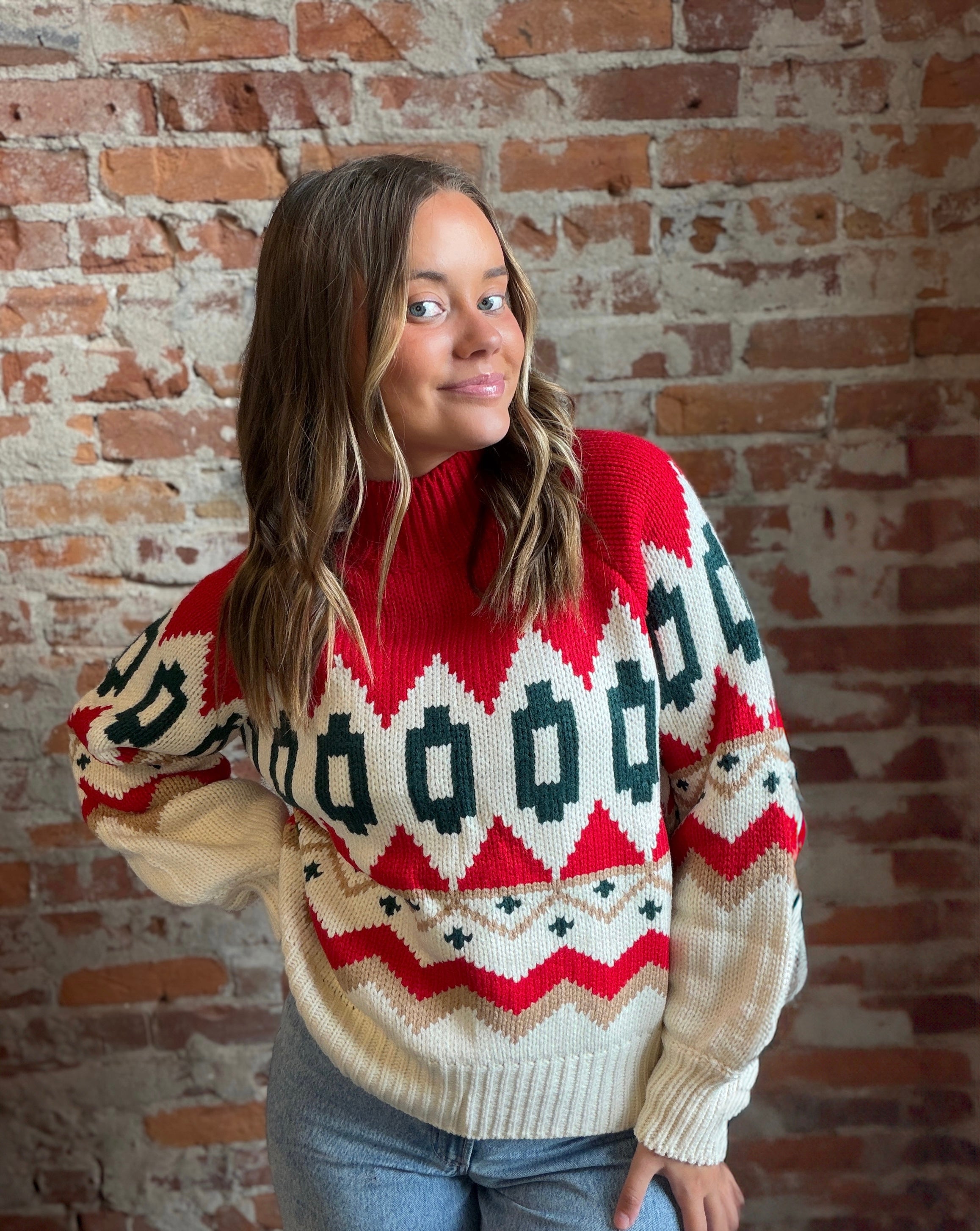Naveen Nordic Sweater-Long Sleeves-She & Sky-The Funky Zebra Ames, Women's Fashion Boutique in Ames, Iowa