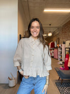Mila Gingham Ruffle Hem Shirt-apparel-in february-The Funky Zebra Ames, Women's Fashion Boutique in Ames, Iowa