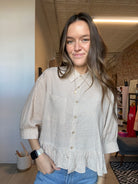 Mila Gingham Ruffle Hem Shirt-apparel-in february-The Funky Zebra Ames, Women's Fashion Boutique in Ames, Iowa