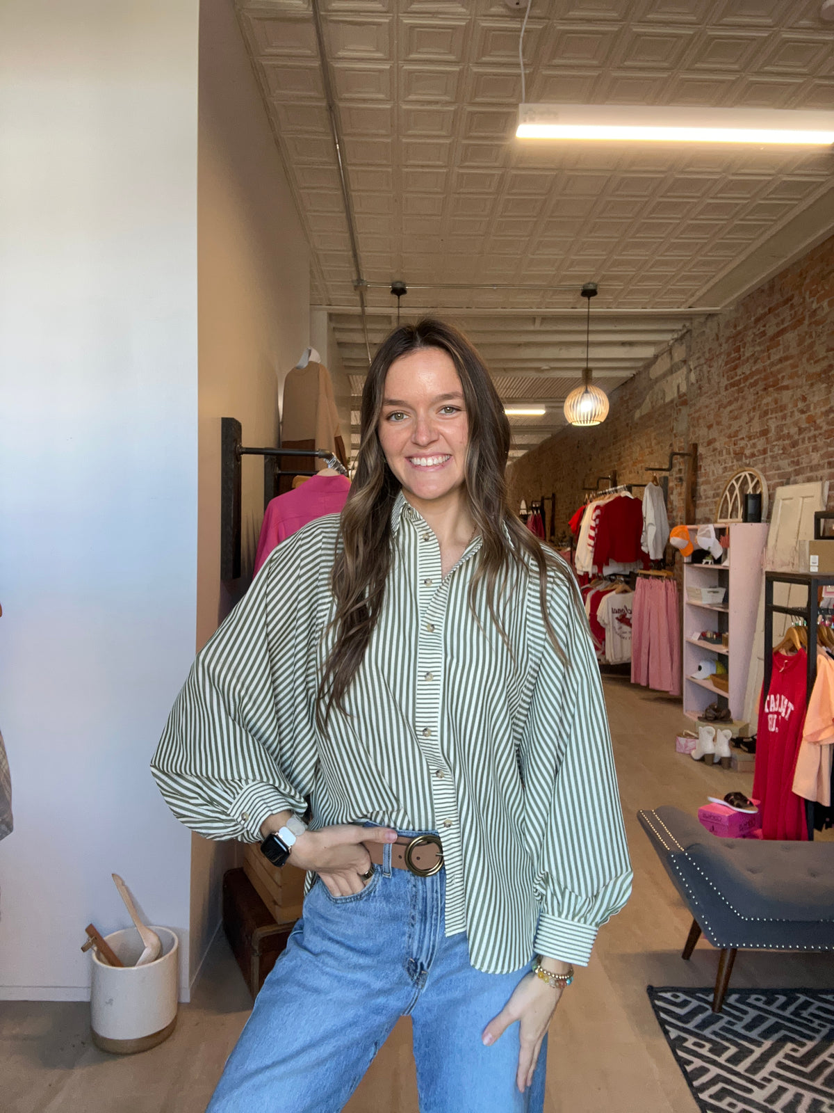 Stevie Button Down-apparel-in february-The Funky Zebra Ames, Women's Fashion Boutique in Ames, Iowa