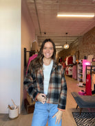 Aubrey Crop Plaid Jacket-Nellie & Dani Style House-The Funky Zebra Ames, Women's Fashion Boutique in Ames, Iowa