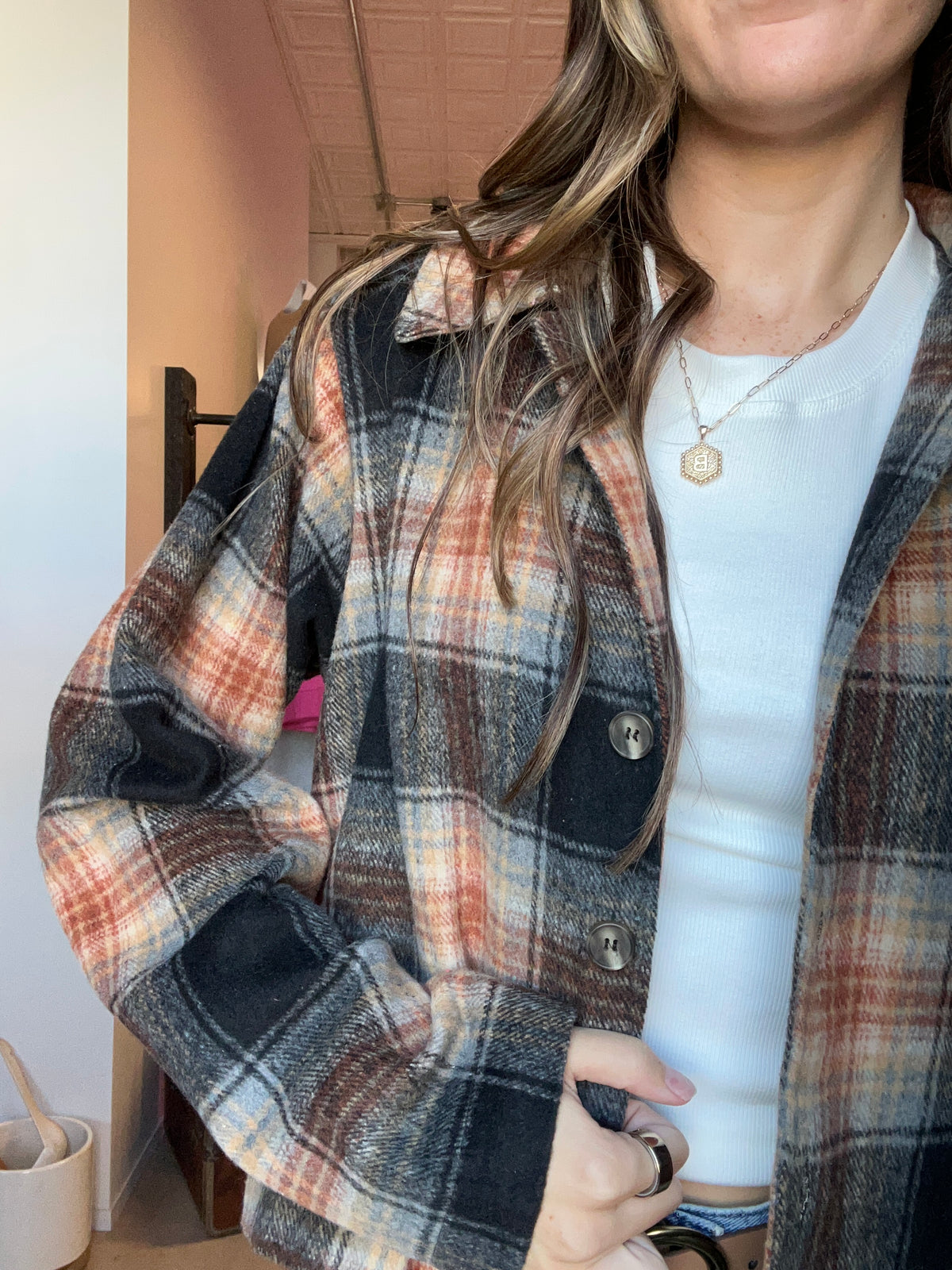 Aubrey Crop Plaid Jacket-Nellie & Dani Style House-The Funky Zebra Ames, Women's Fashion Boutique in Ames, Iowa
